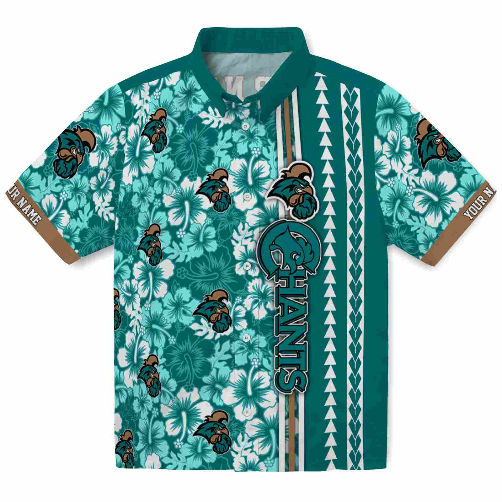 Keptsake Personalized Coastal Carolina Chanticleers Hibiscus Arrows Green White Premium Hawaiian Shirt
