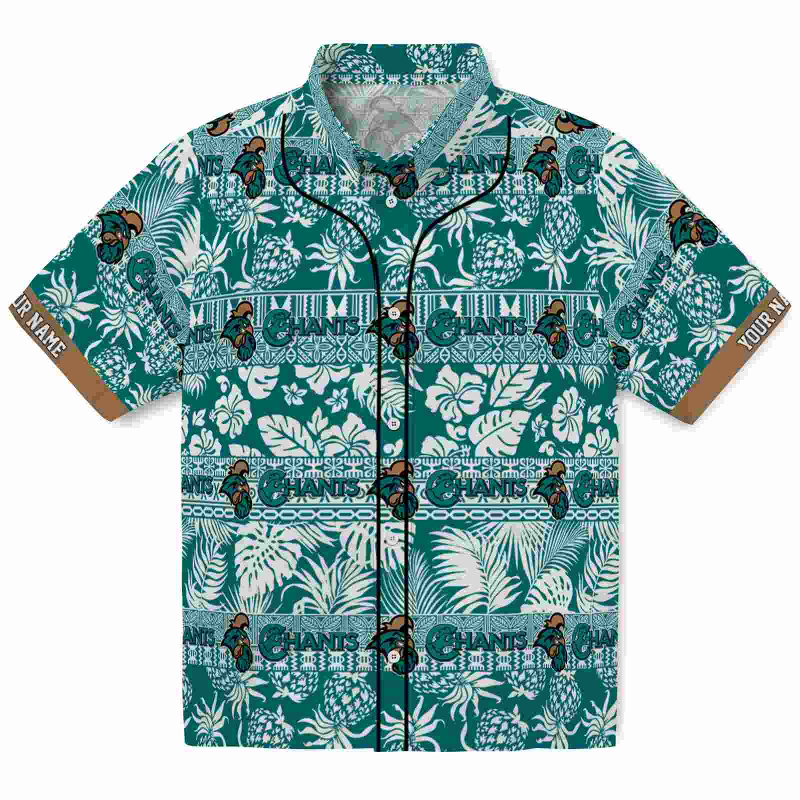 Keptsake Personalized Coastal Carolina Chanticleers Tribal Stripes Green White Premium Hawaiian Shirt