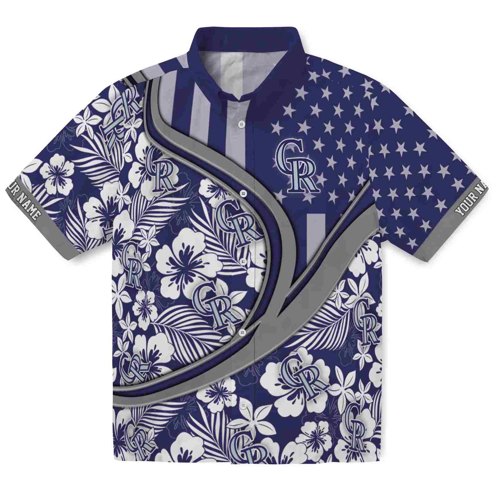 Keptsake Personalized Colorado Rockies Floral Wave Blue White Premium Hawaiian Shirt