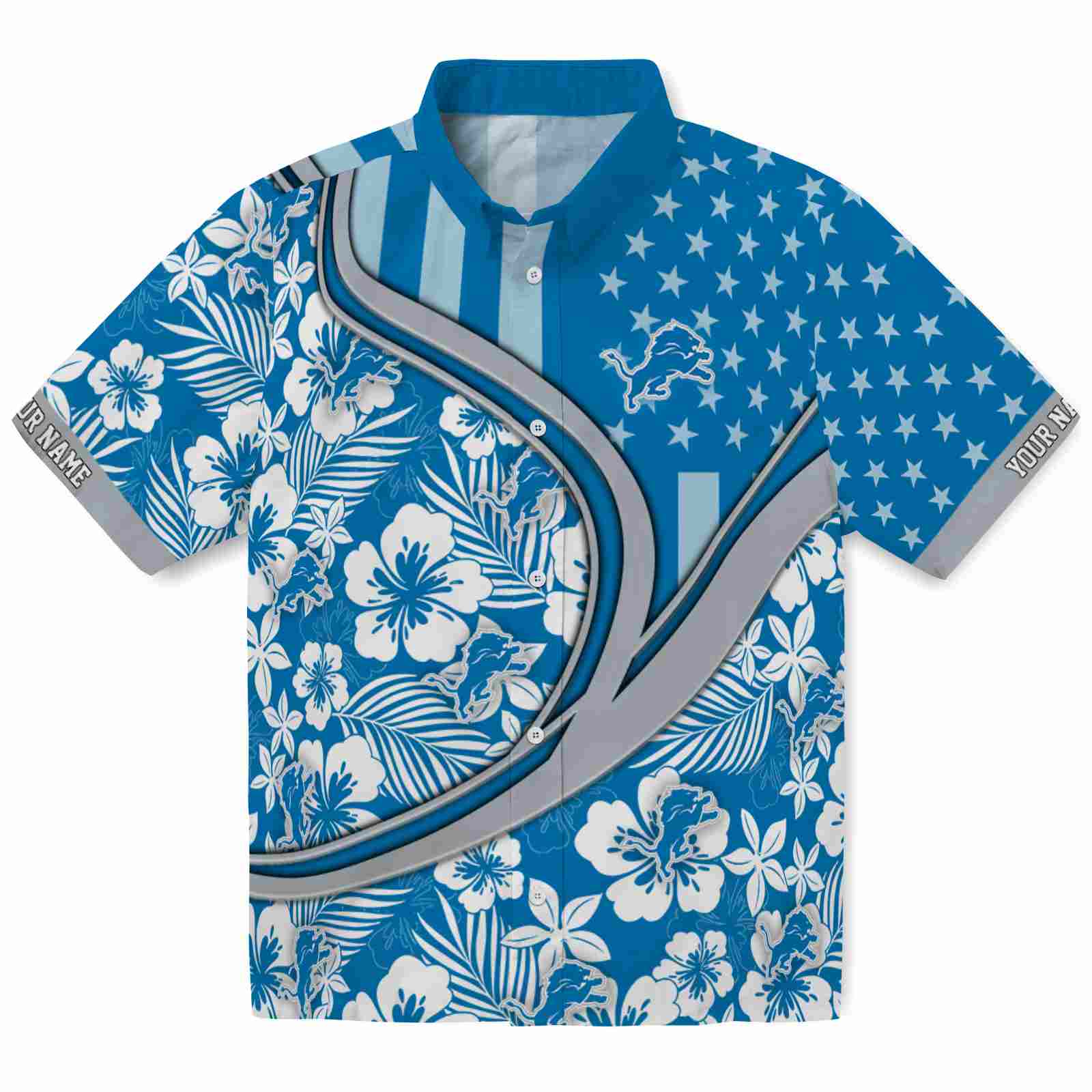 Keptsake Personalized Detroit Lions Floral Wave Blue White Premium Hawaiian Shirt