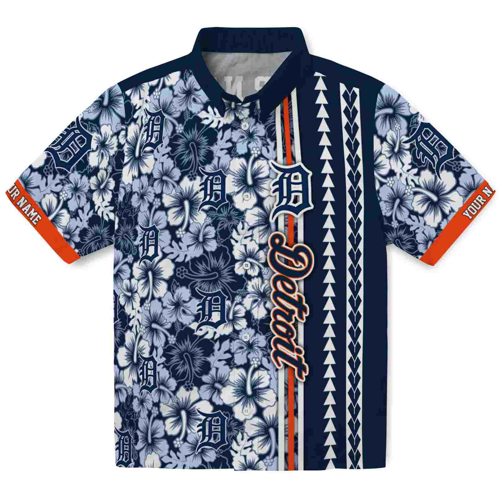 Keptsake Personalized Detroit Tigers Hibiscus Arrows Navy White Premium Hawaiian Shirt
