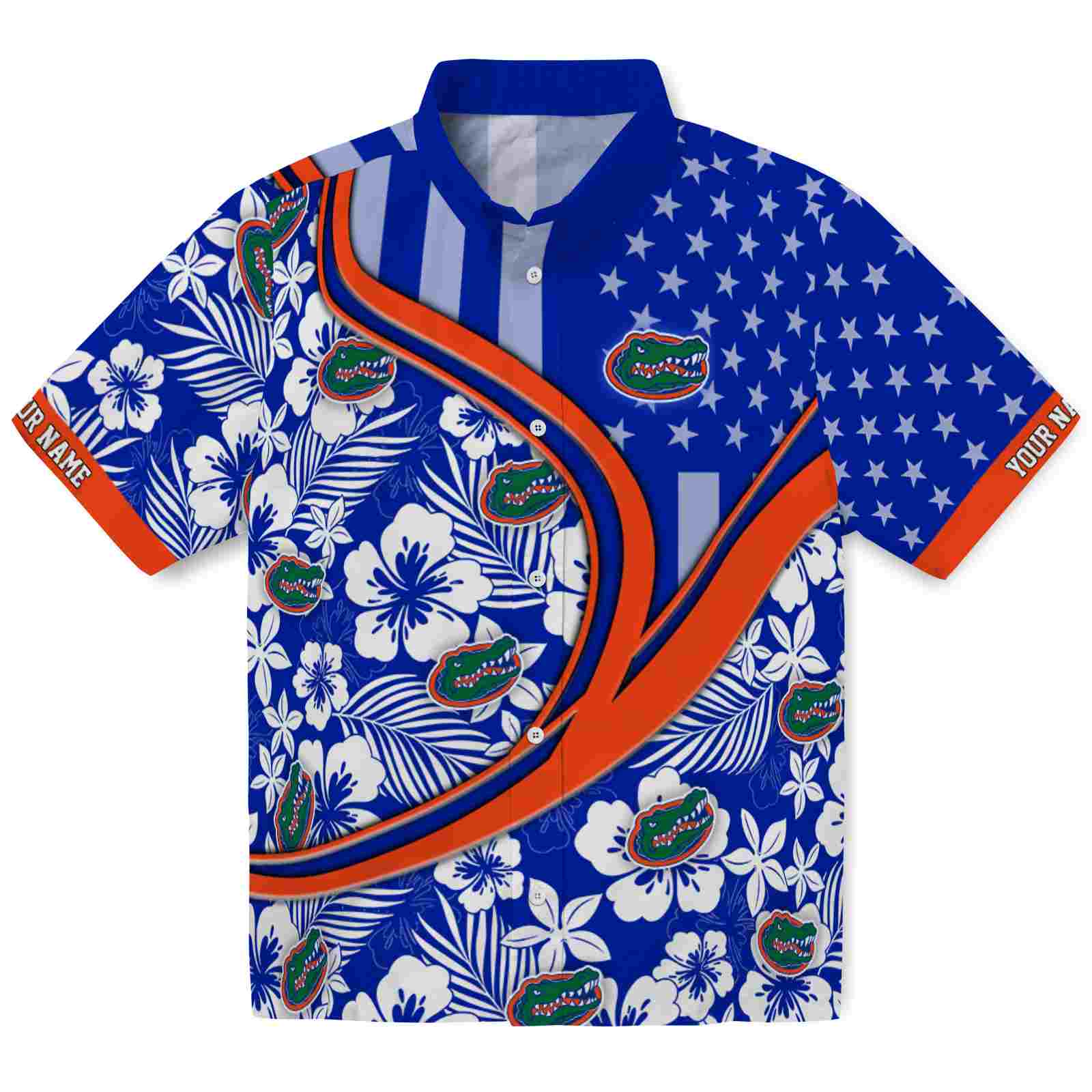 Keptsake Personalized Florida Gators Floral Wave Blue White Premium Hawaiian Shirt