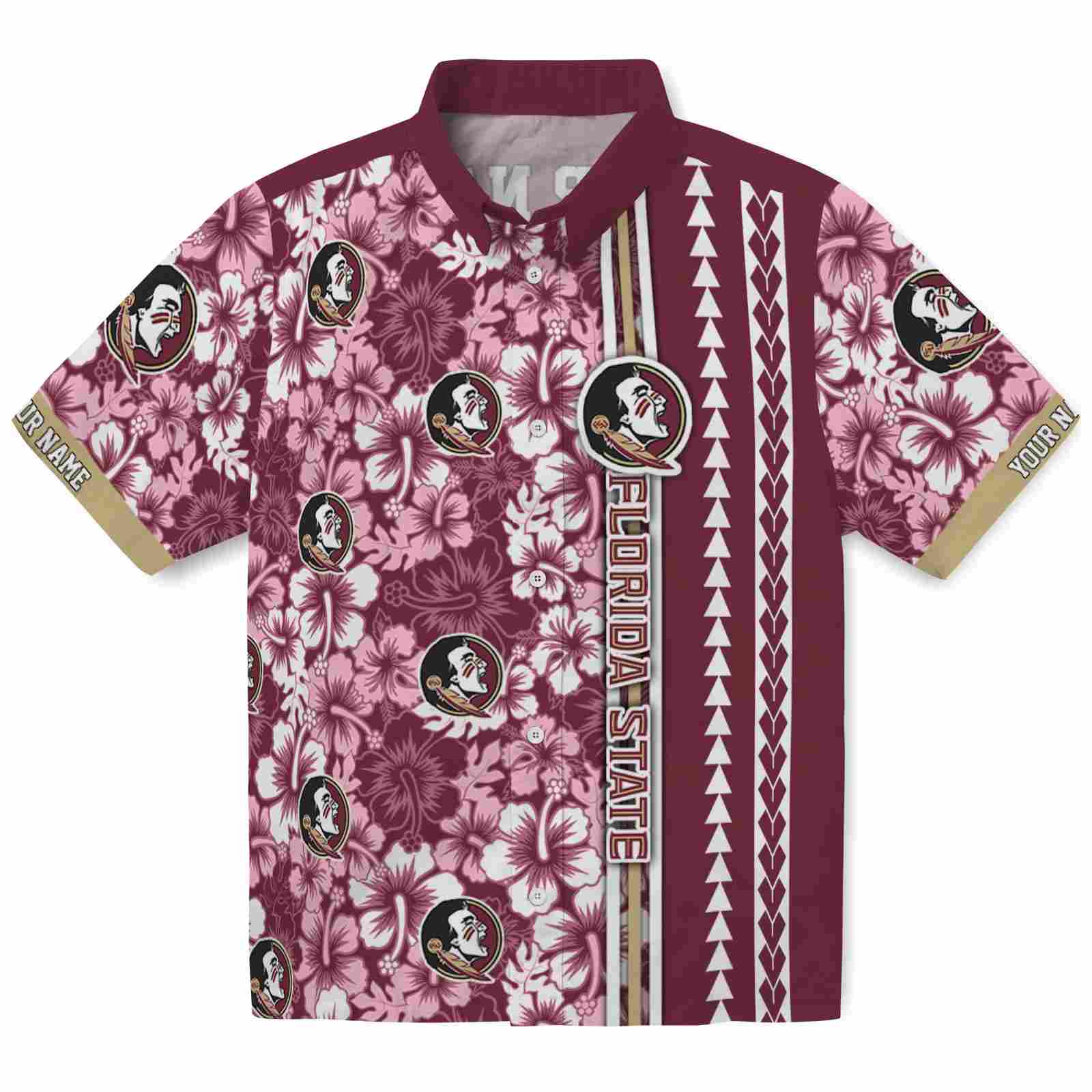 Keptsake Personalized Florida State Seminoles Hibiscus Arrows Garnet White Premium Hawaiian Shirt