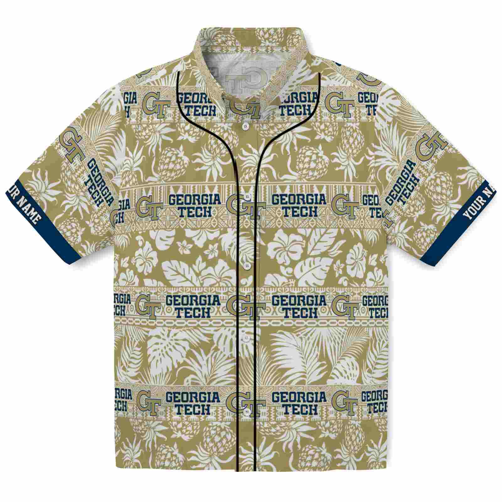 Keptsake Personalized Georgia Tech Yellow Jackets Tribal Stripes Gold White Premium Hawaiian Shirt