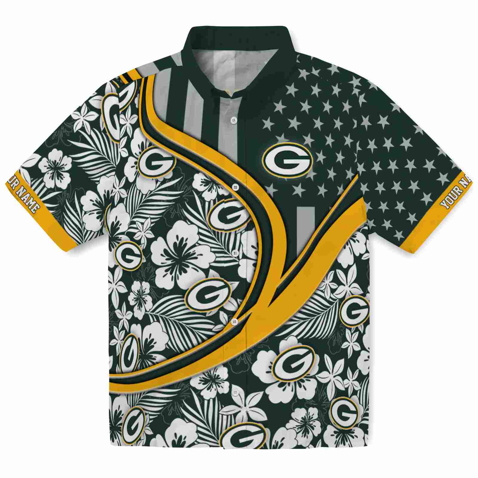 Keptsake Personalized Green Bay Packers Floral Wave Green White Premium Hawaiian Shirt