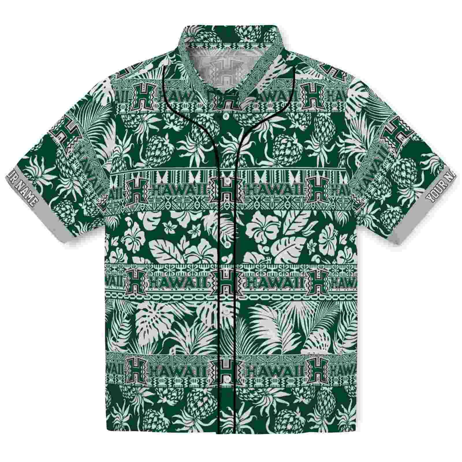 Keptsake Personalized Hawaii Rainbow Warriors Tribal Stripes Green White Premium Hawaiian Shirt