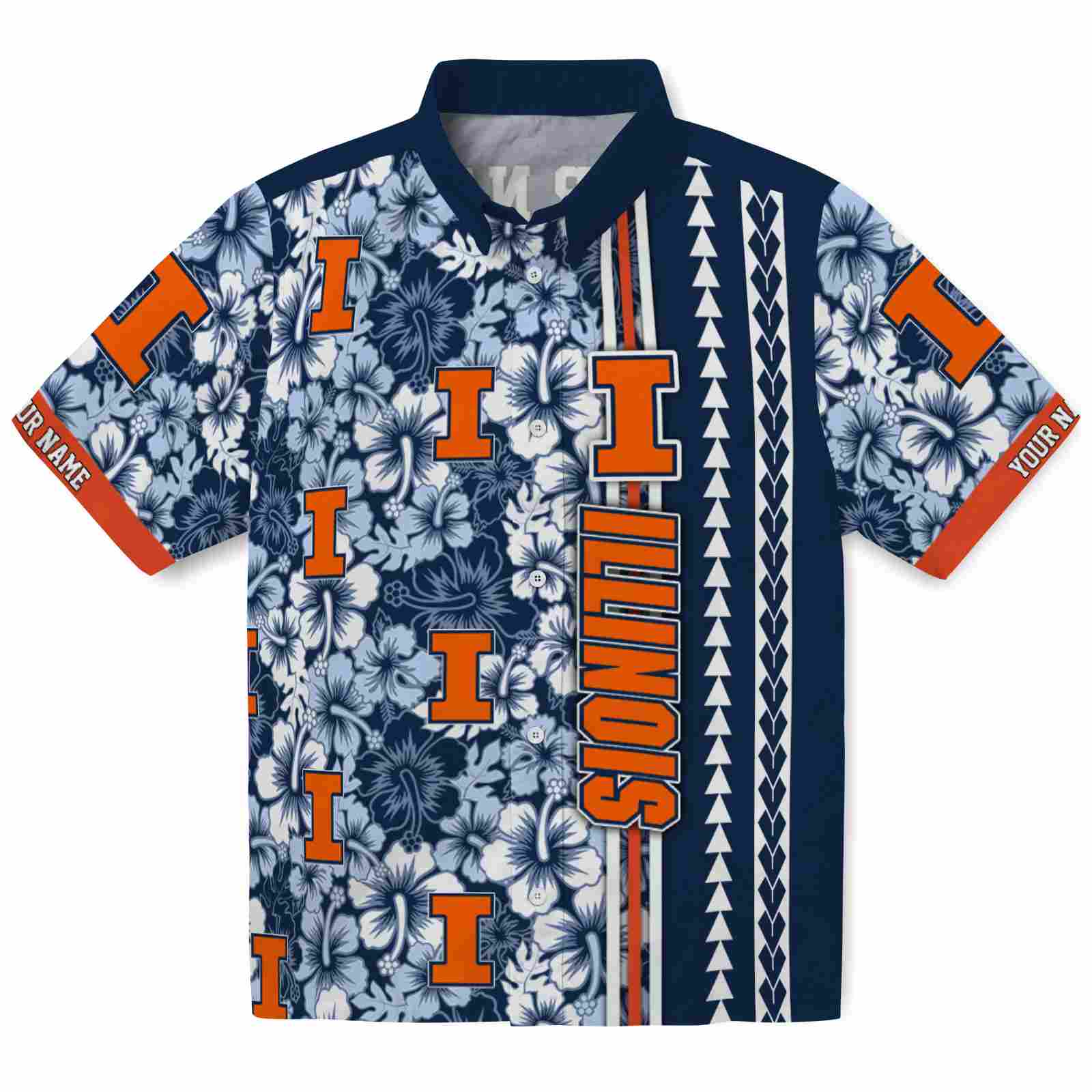 Keptsake Personalized Illinois Fighting Illini Hibiscus Arrows Blue White Premium Hawaiian Shirt