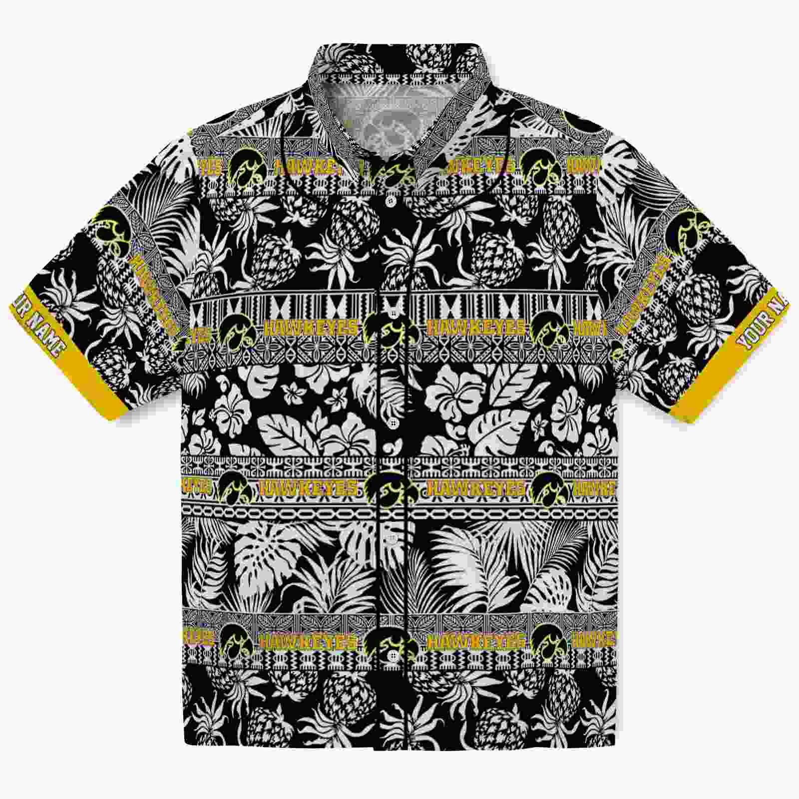 Keptsake Personalized Iowa Hawkeyes Tribal Stripes Black White Premium Hawaiian Shirt