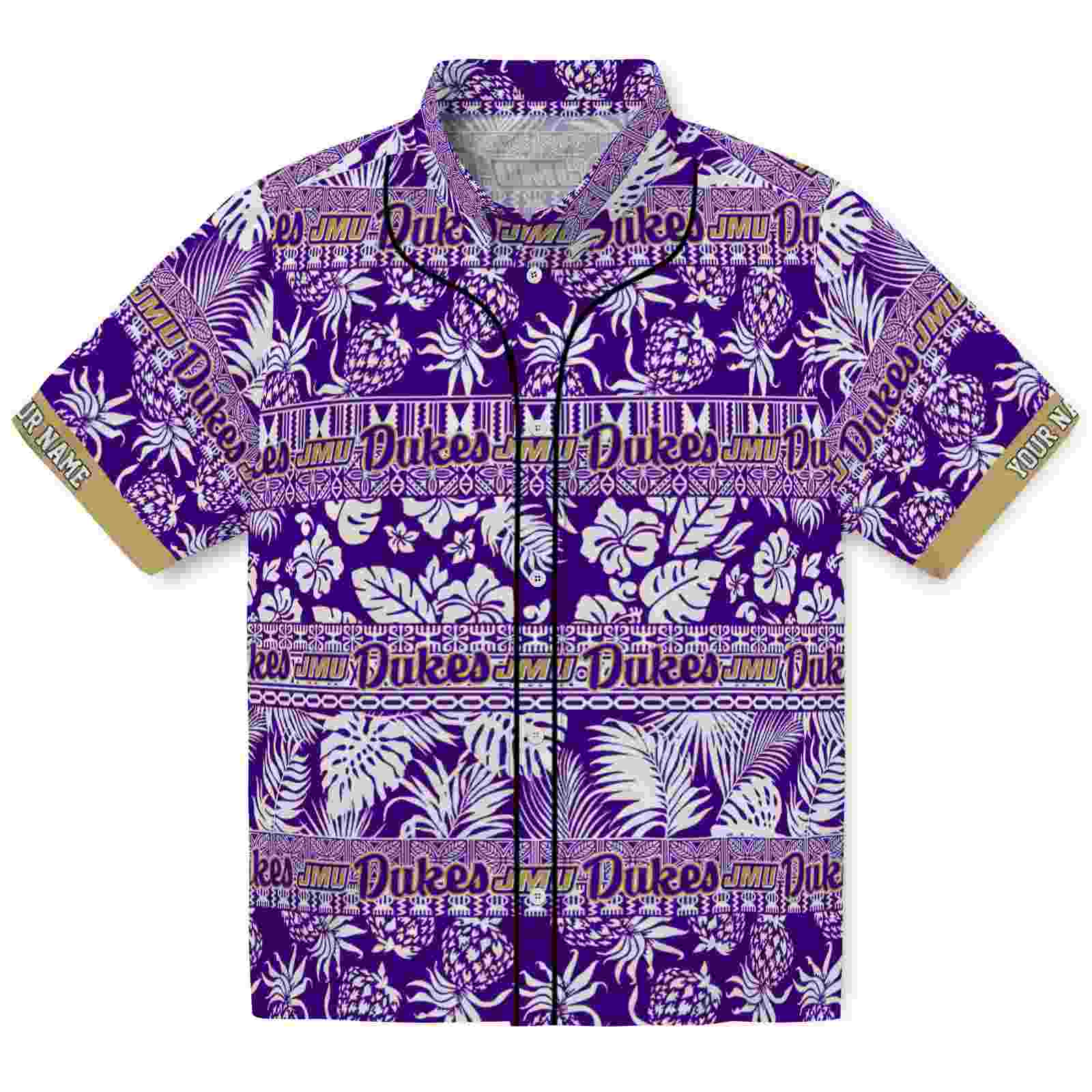 Keptsake Personalized James Madison Dukes Tribal Stripes Purple White Premium Hawaiian Shirt