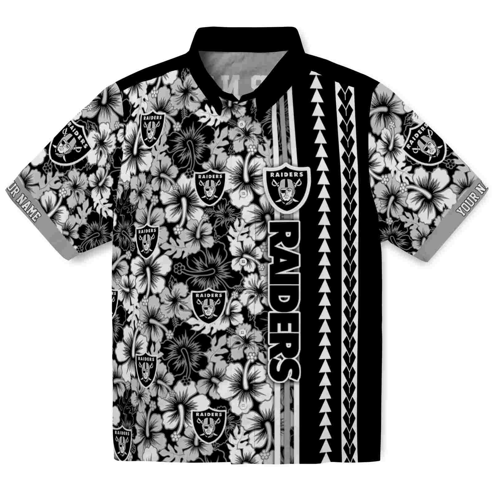 Keptsake Personalized Las Vegas Raiders Hibiscus Arrows Black White Premium Hawaiian Shirt