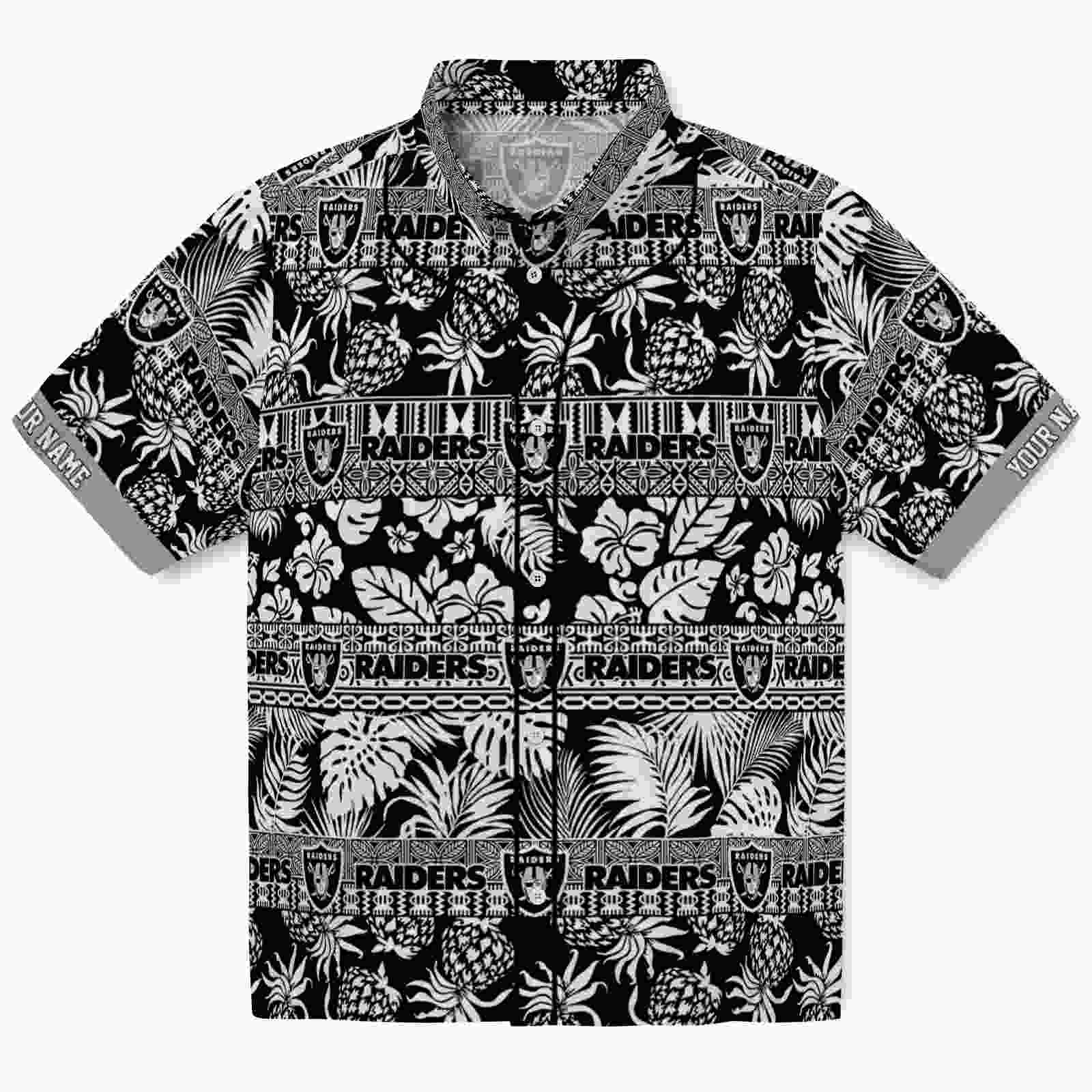 Keptsake Personalized Las Vegas Raiders Tribal Stripes Black White Premium Hawaiian Shirt