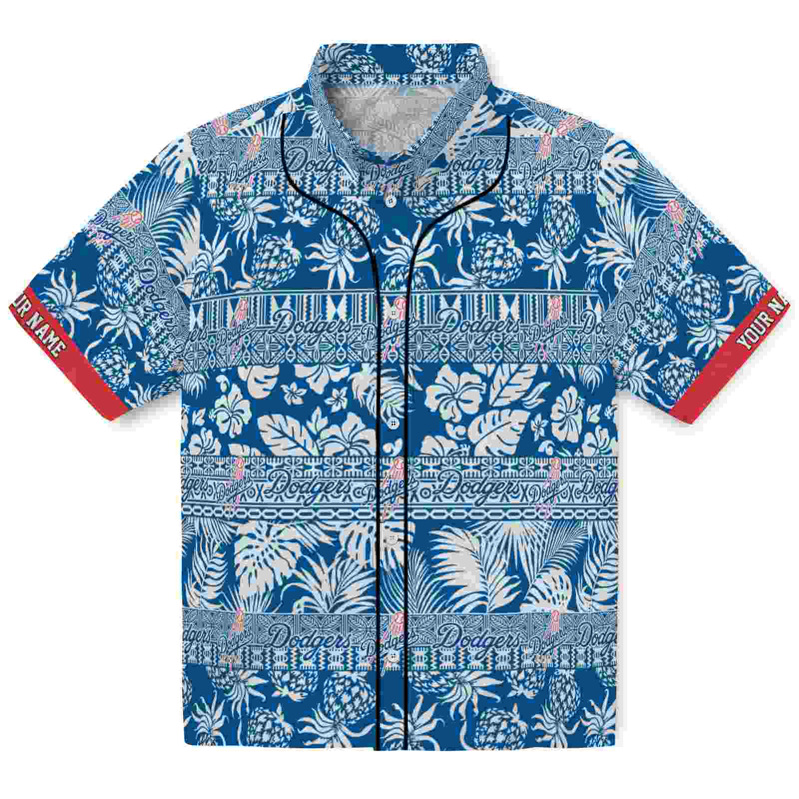 Keptsake Personalized Los Angeles Dodgers Tribal Stripes Blue White Premium Hawaiian Shirt