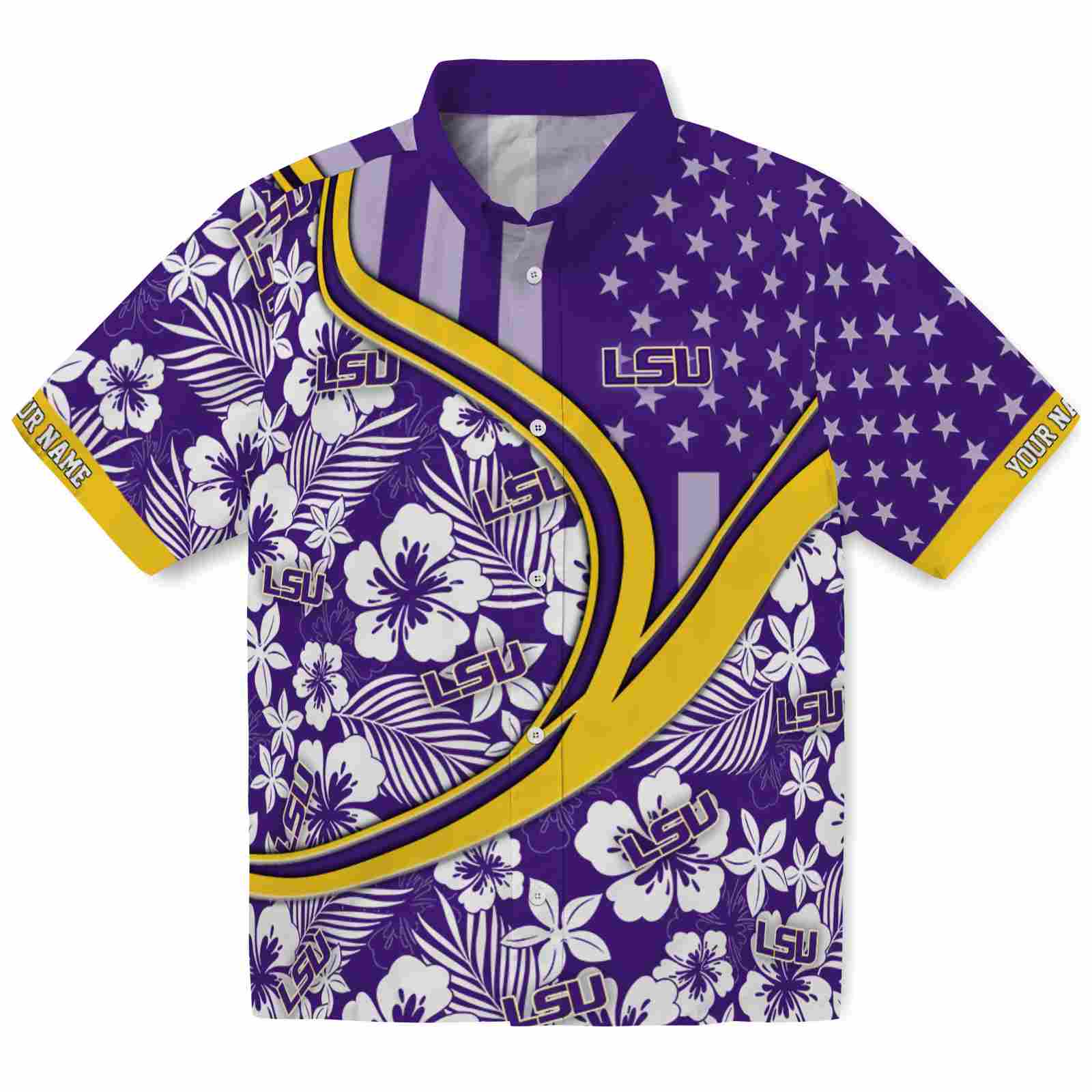 Keptsake Personalized LSU Tigers Floral Wave Purple White Premium Hawaiian Shirt