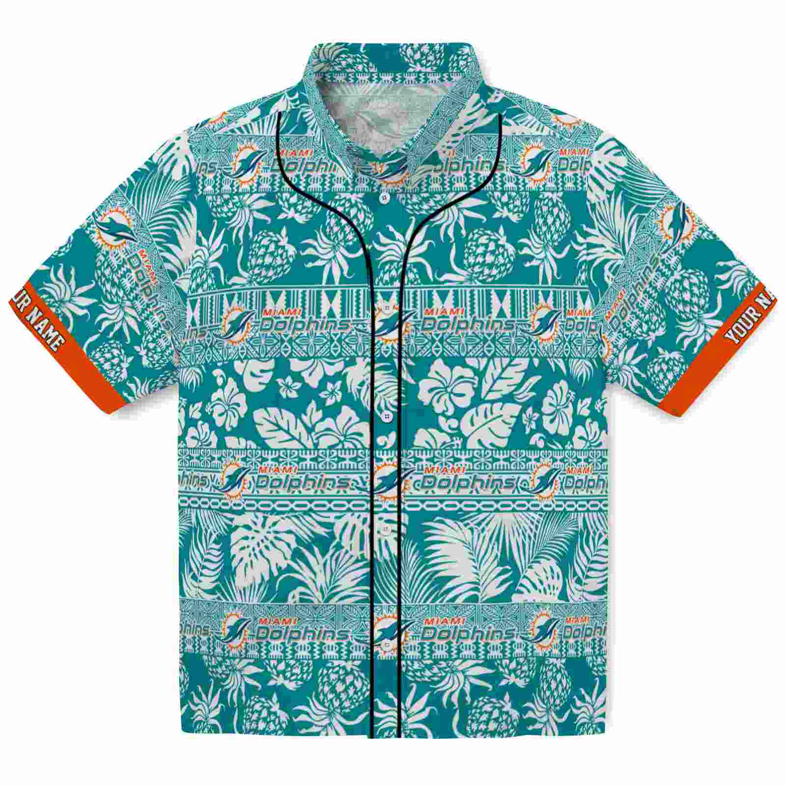 Keptsake Personalized Miami Dolphins Tribal Stripes Aqua White Premium Hawaiian Shirt