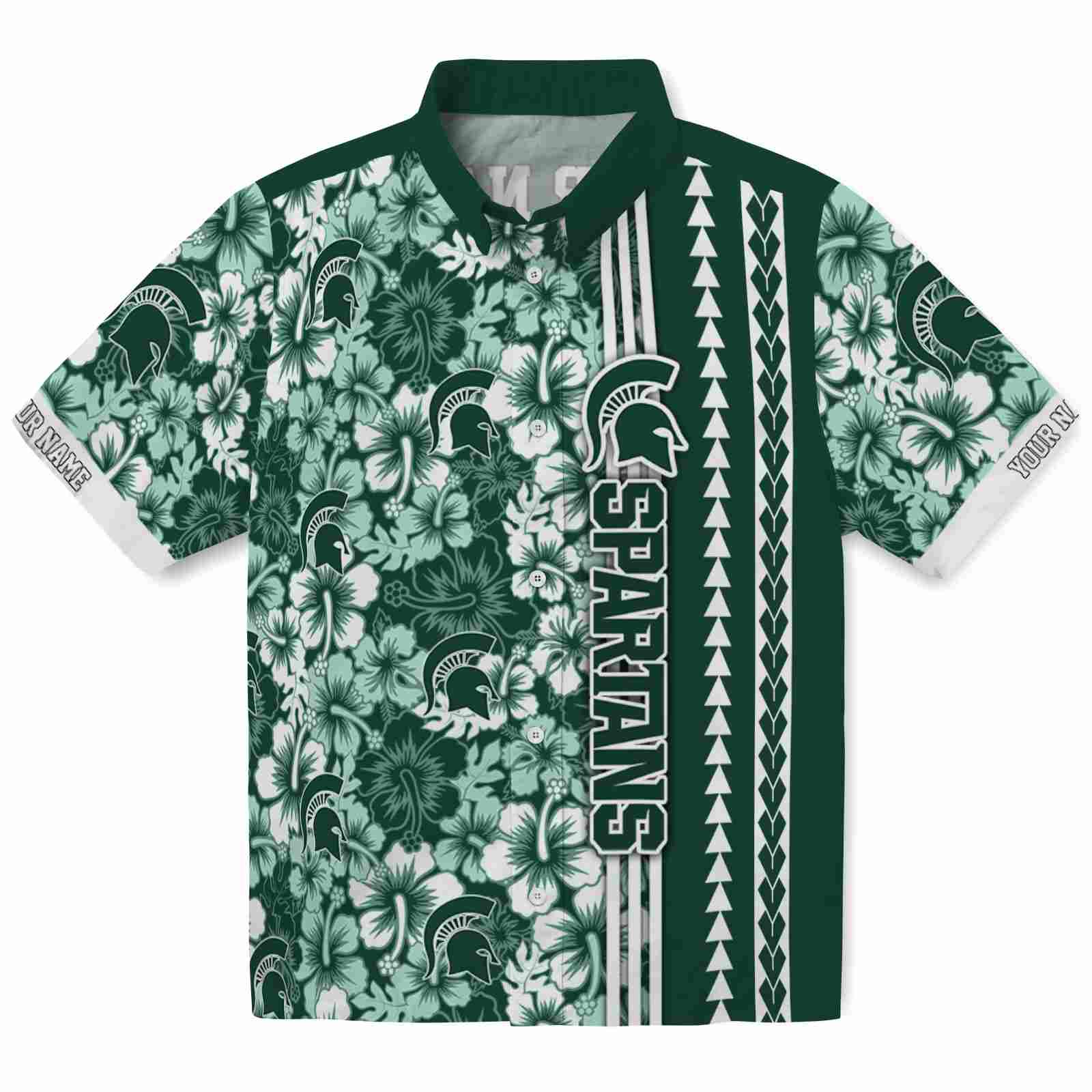 Keptsake Personalized Michigan State Spartans Hibiscus Arrows Green White Premium Hawaiian Shirt