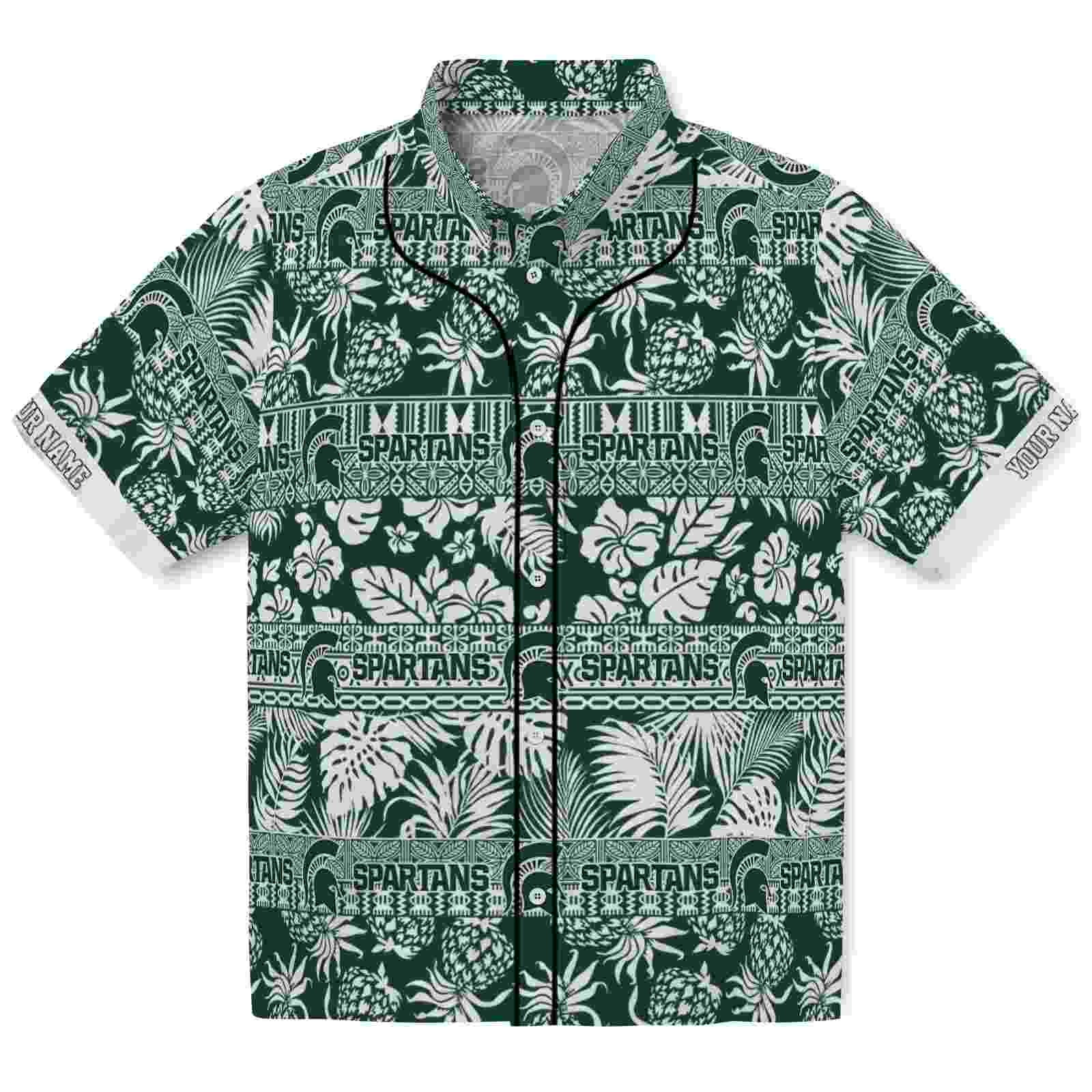 Keptsake Personalized Michigan State Spartans Tribal Stripes Green White Premium Hawaiian Shirt