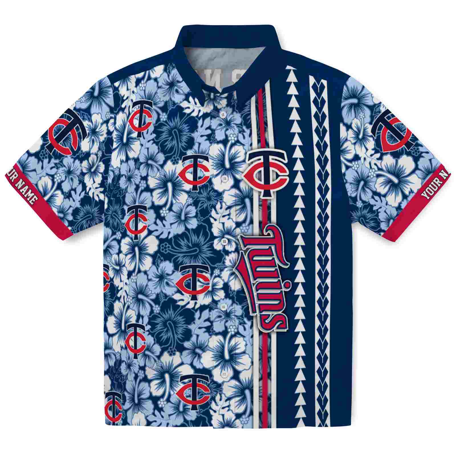 Keptsake Personalized Minnesota Twins Hibiscus Arrows Navy White Premium Hawaiian Shirt