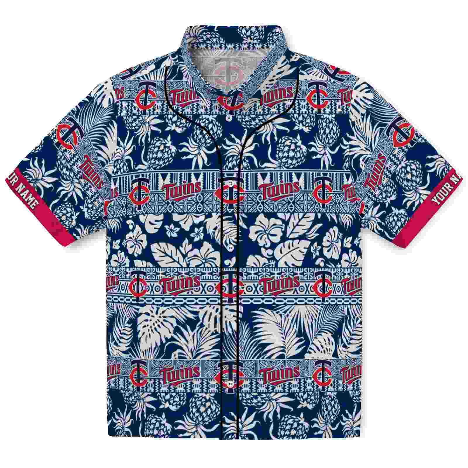 Keptsake Personalized Minnesota Twins Tribal Stripes Navy White Premium Hawaiian Shirt