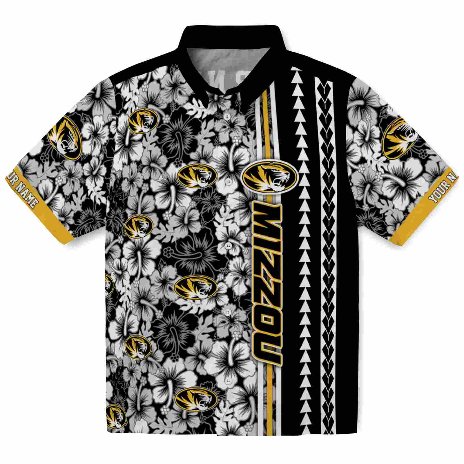 Keptsake Personalized Missouri Tigers Hibiscus Arrows Black White Premium Hawaiian Shirt