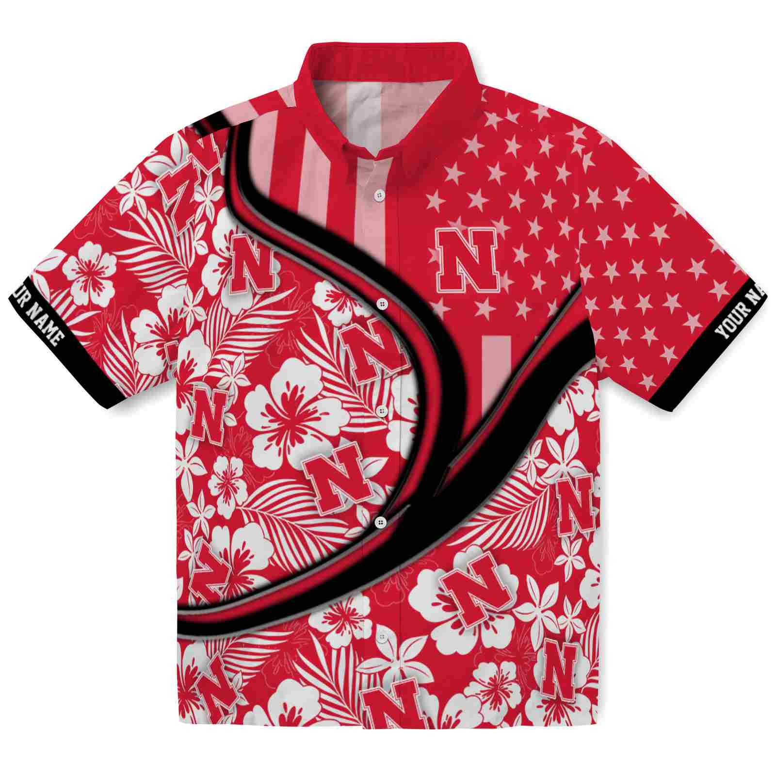 Keptsake Personalized Nebraska Cornhuskers Floral Wave Red White Premium Hawaiian Shirt
