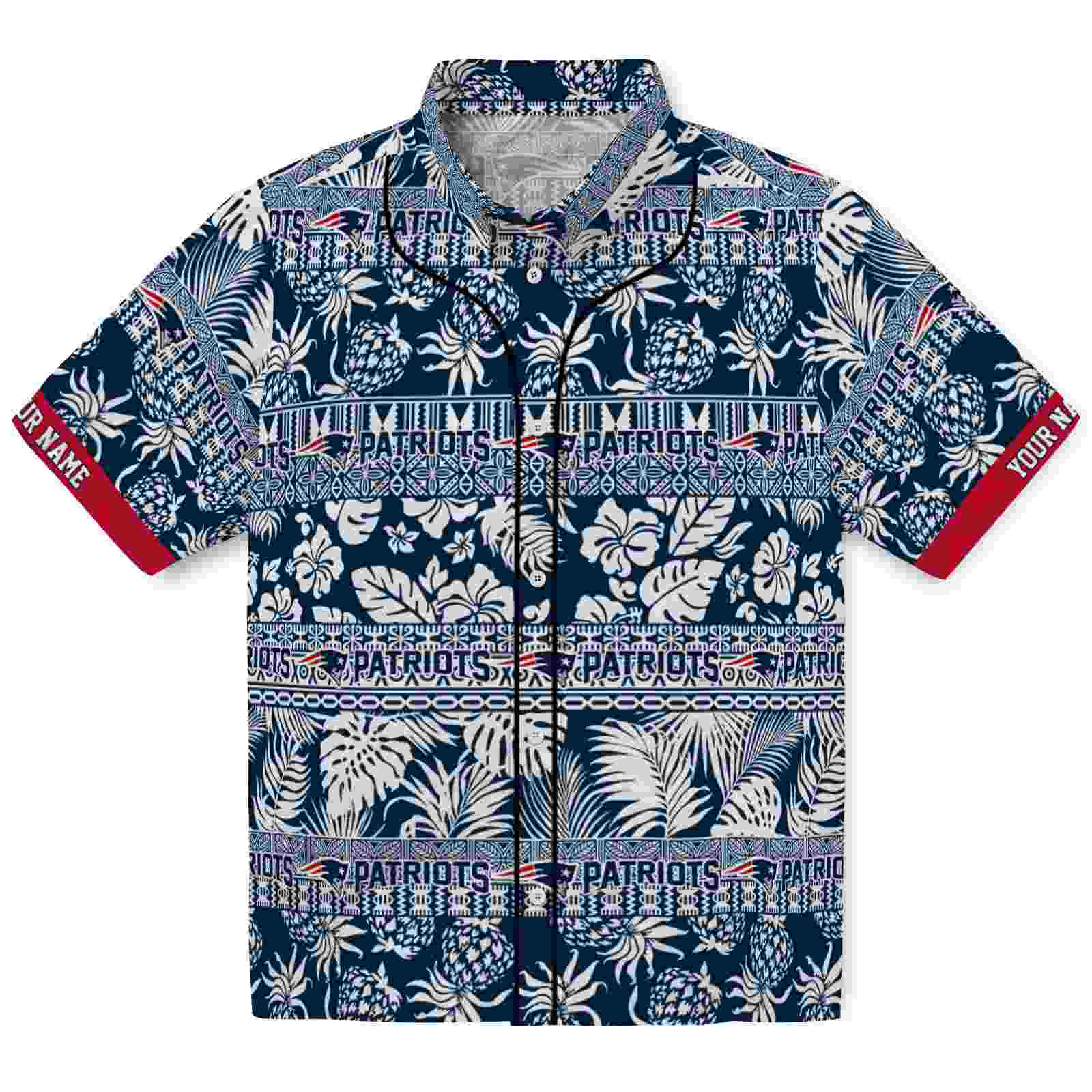 Keptsake Personalized New England Patriots Tribal Stripes Blue White Premium Hawaiian Shirt