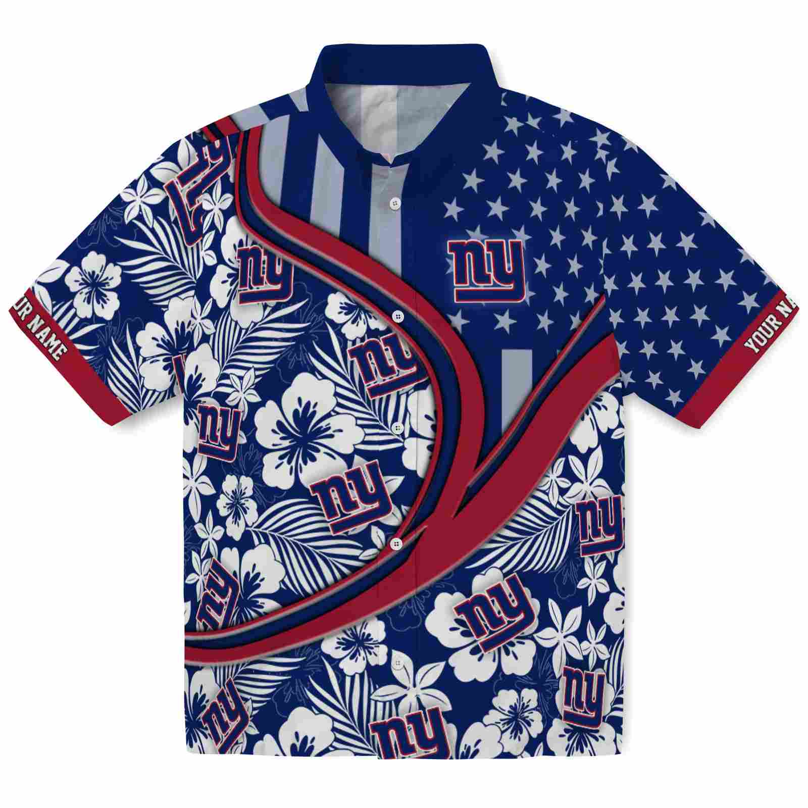 Keptsake Personalized New York Giants Floral Wave Blue White Premium Hawaiian Shirt