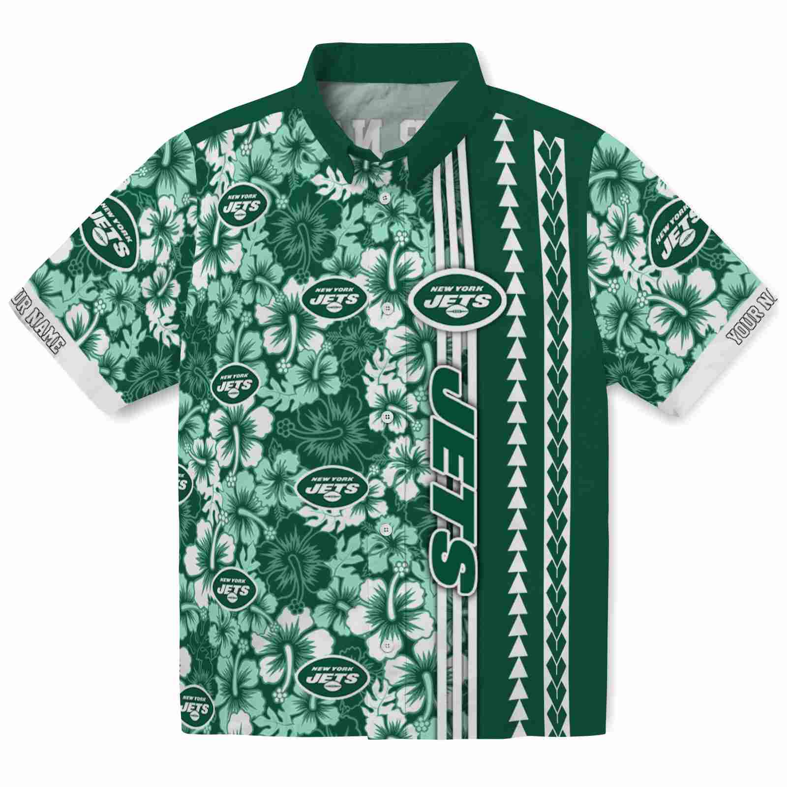 Keptsake Personalized New York Jets Hibiscus Arrows Green White Premium Hawaiian Shirt