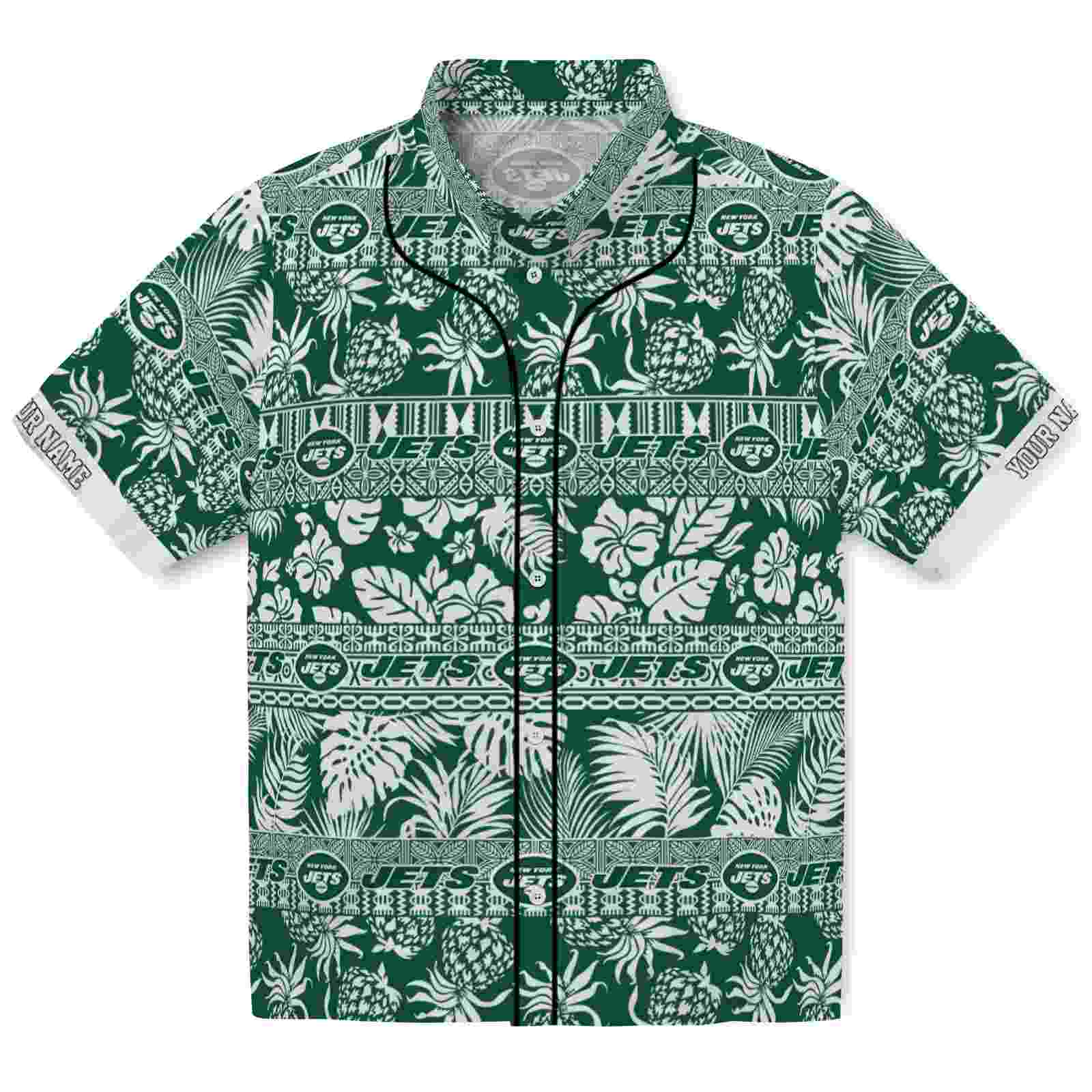 Keptsake Personalized New York Jets Tribal Stripes Green White Premium Hawaiian Shirt