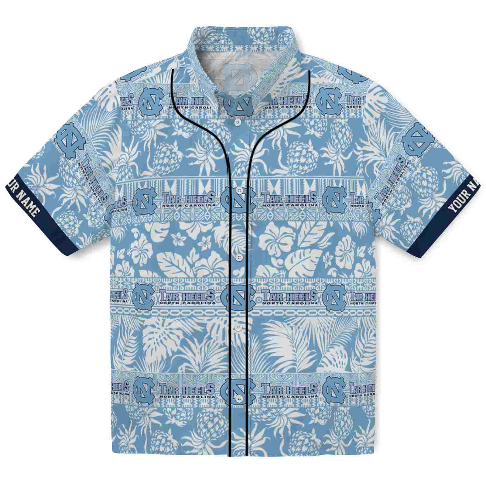 Keptsake Personalized North Carolina Tar Heels Tribal Stripes Light Blue White Premium Hawaiian Shirt