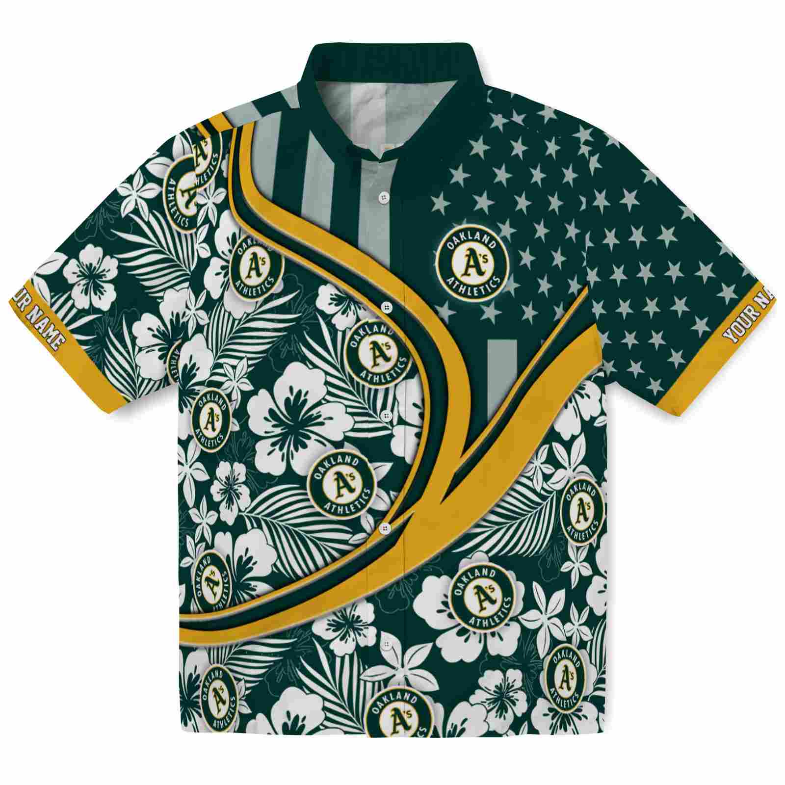 Keptsake Personalized Oakland Athletics Floral Wave Green White Premium Hawaiian Shirt