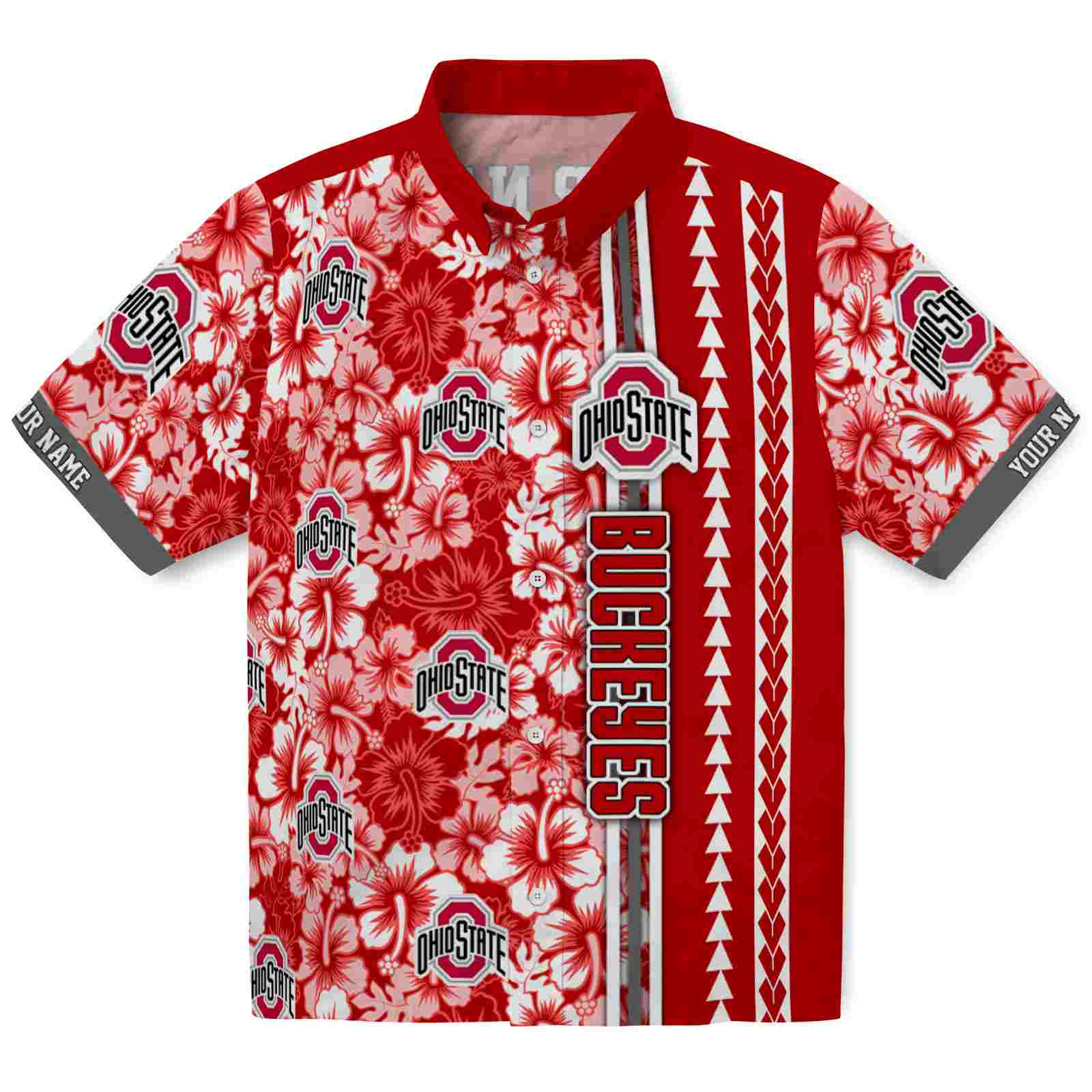 Keptsake Personalized Ohio State Buckeyes Hibiscus Arrows Scarlet White Premium Hawaiian Shirt