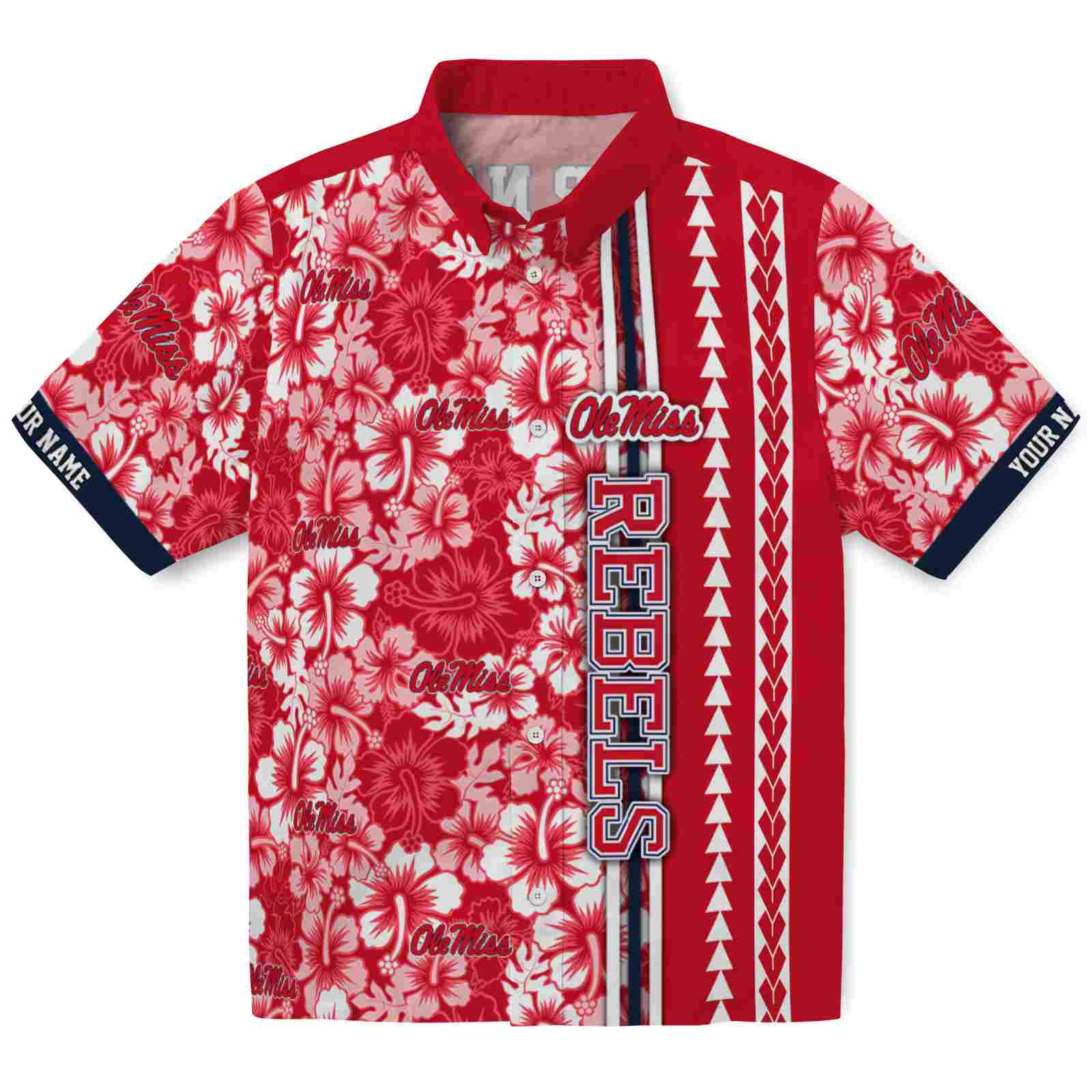 Keptsake Personalized Ole Miss Rebels Hibiscus Arrows Red White Premium Hawaiian Shirt