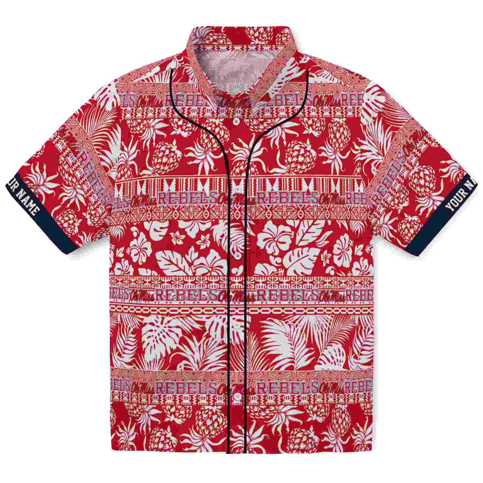 Keptsake Personalized Ole Miss Rebels Tribal Stripes Red White Premium Hawaiian Shirt