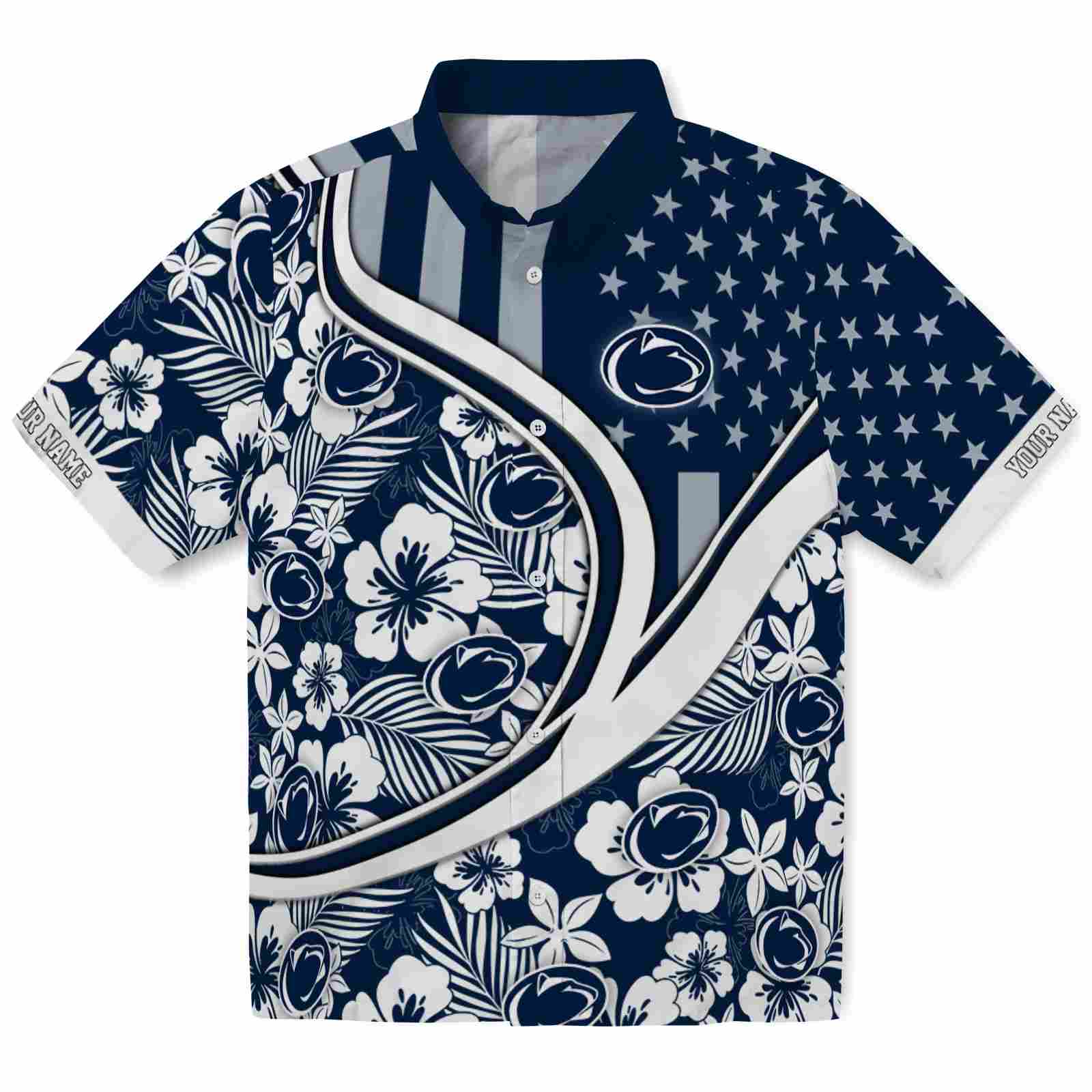 Keptsake Personalized Penn State Nittany Lions Floral Wave Blue White Premium Hawaiian Shirt