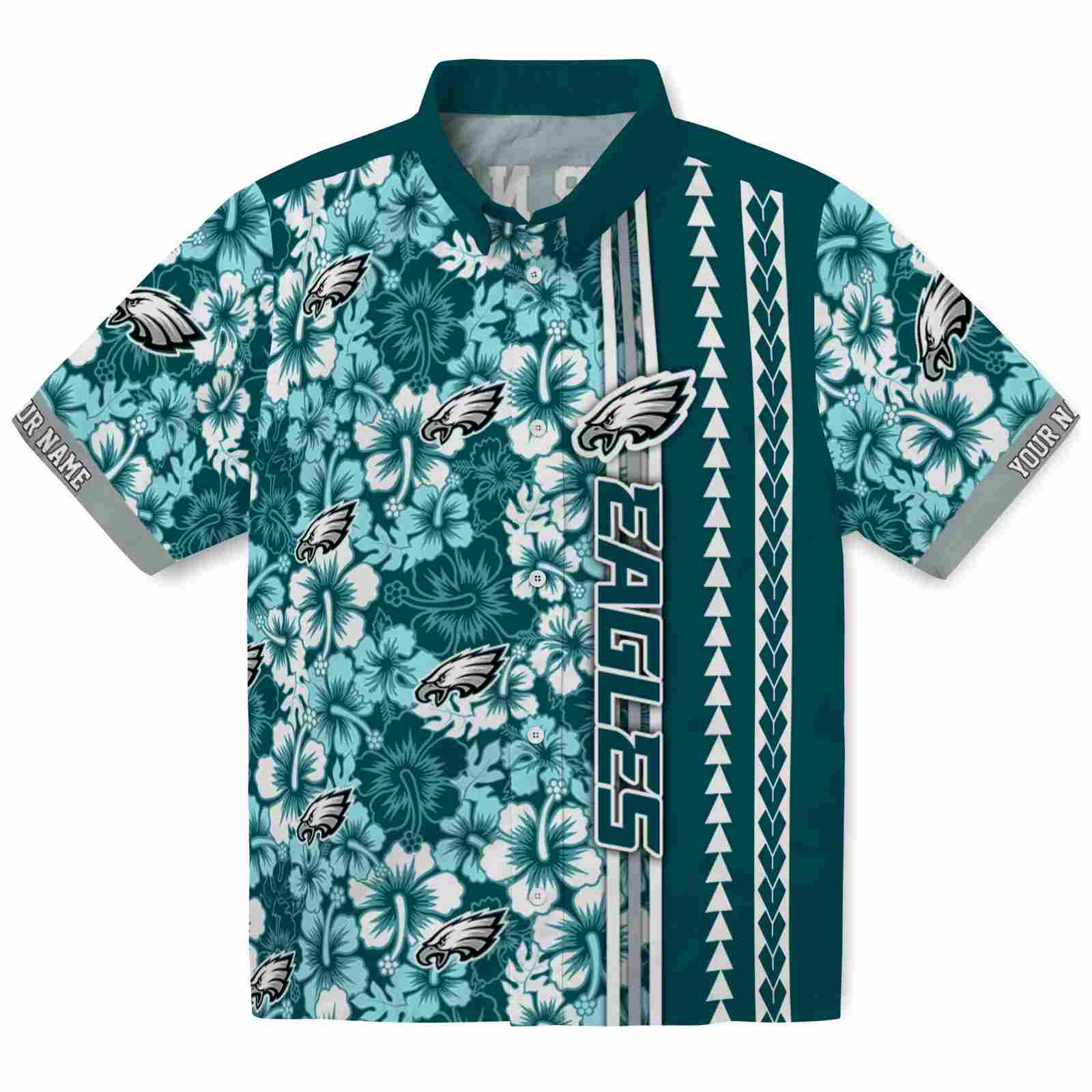 Keptsake Personalized Philadelphia Eagles Hibiscus Arrows Green White Premium Hawaiian Shirt