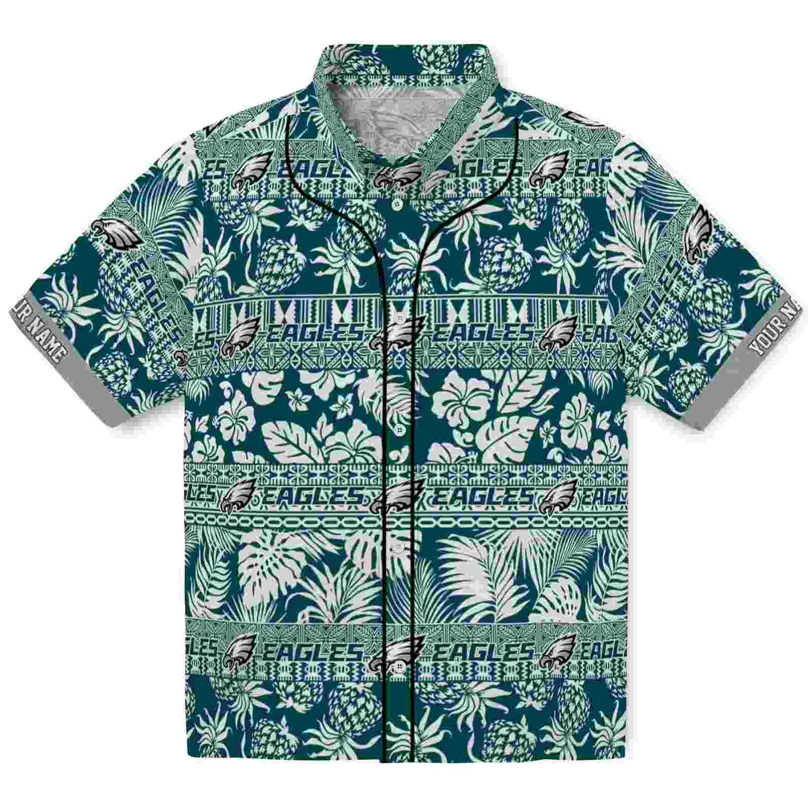 Keptsake Personalized Philadelphia Eagles Tribal Stripes Green White Premium Hawaiian Shirt