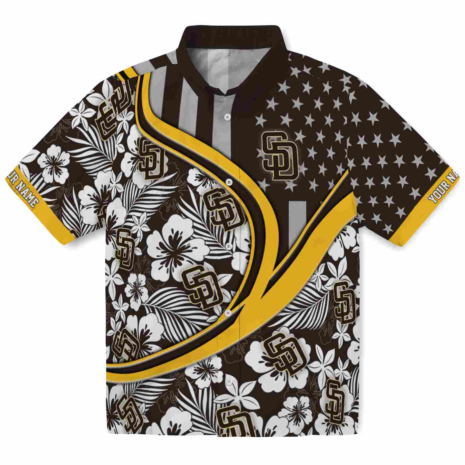Keptsake Personalized San Diego Padres Floral Wave Brown White Premium Hawaiian Shirt