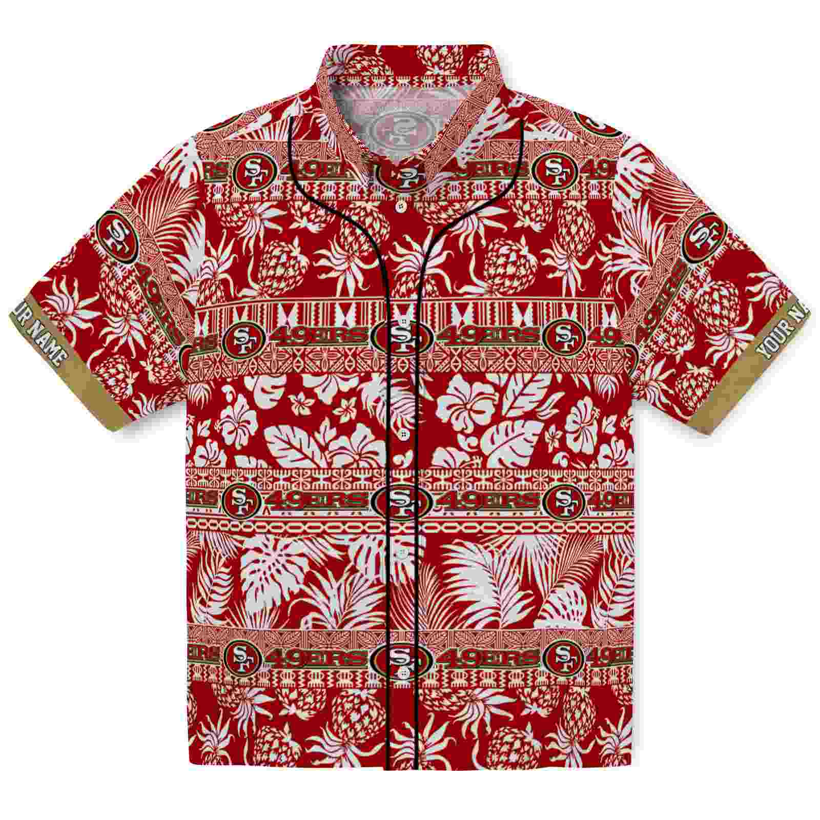 Keptsake Personalized San Francisco 49ers Tribal Stripes Red White Premium Hawaiian Shirt