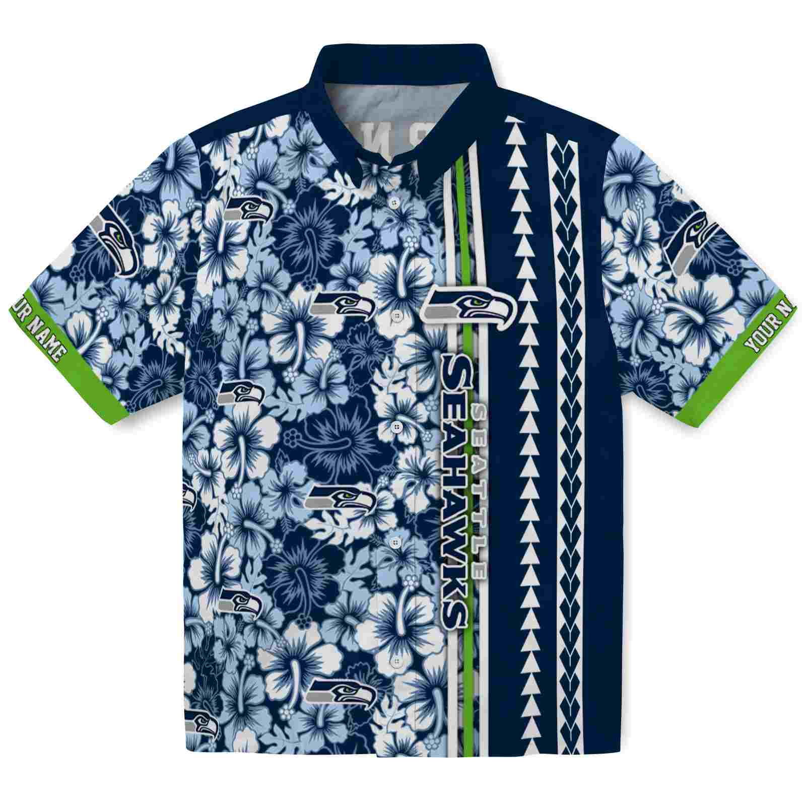 Keptsake Personalized Seattle Seahawks Hibiscus Arrows Blue White Premium Hawaiian Shirt