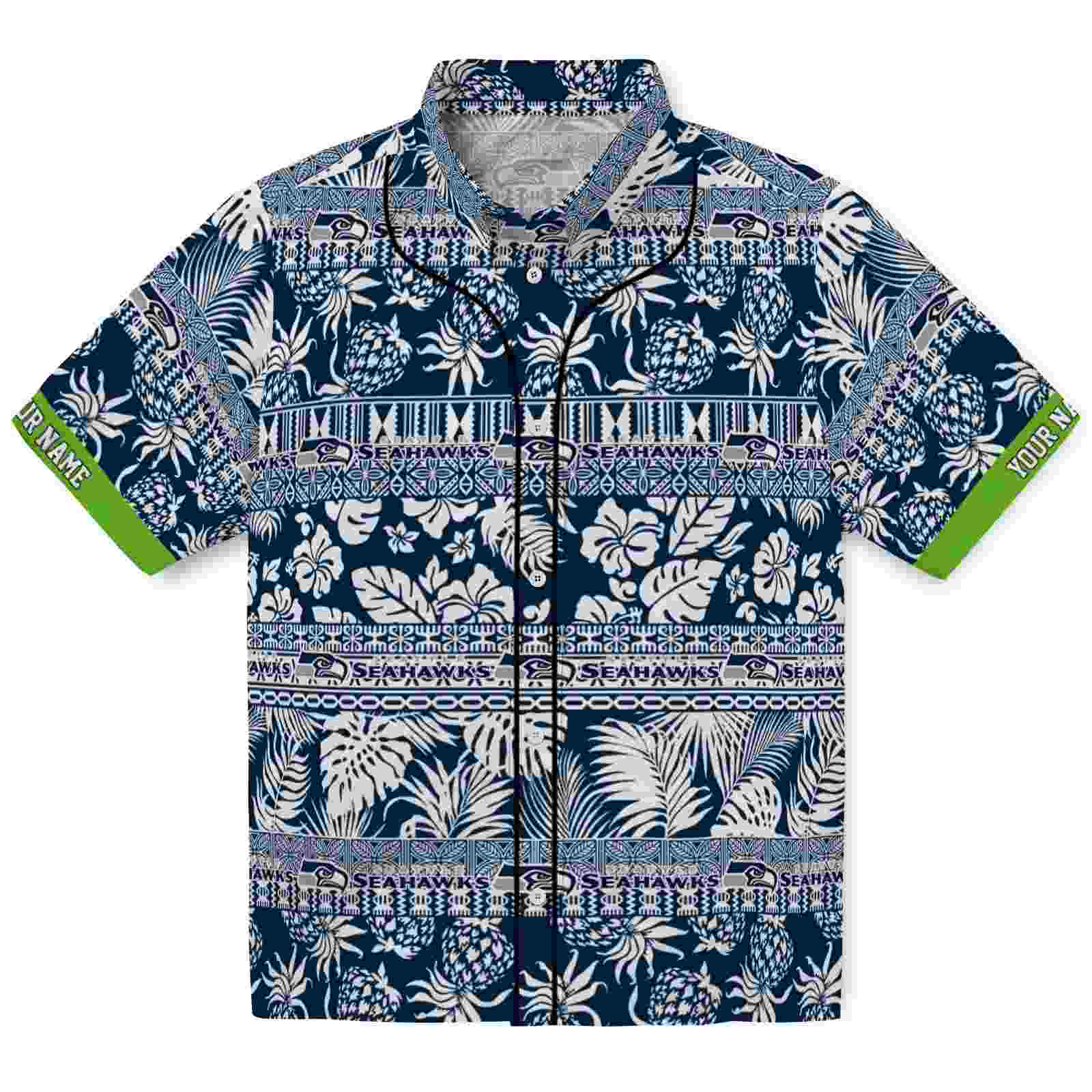 Keptsake Personalized Seattle Seahawks Tribal Stripes Blue White Premium Hawaiian Shirt