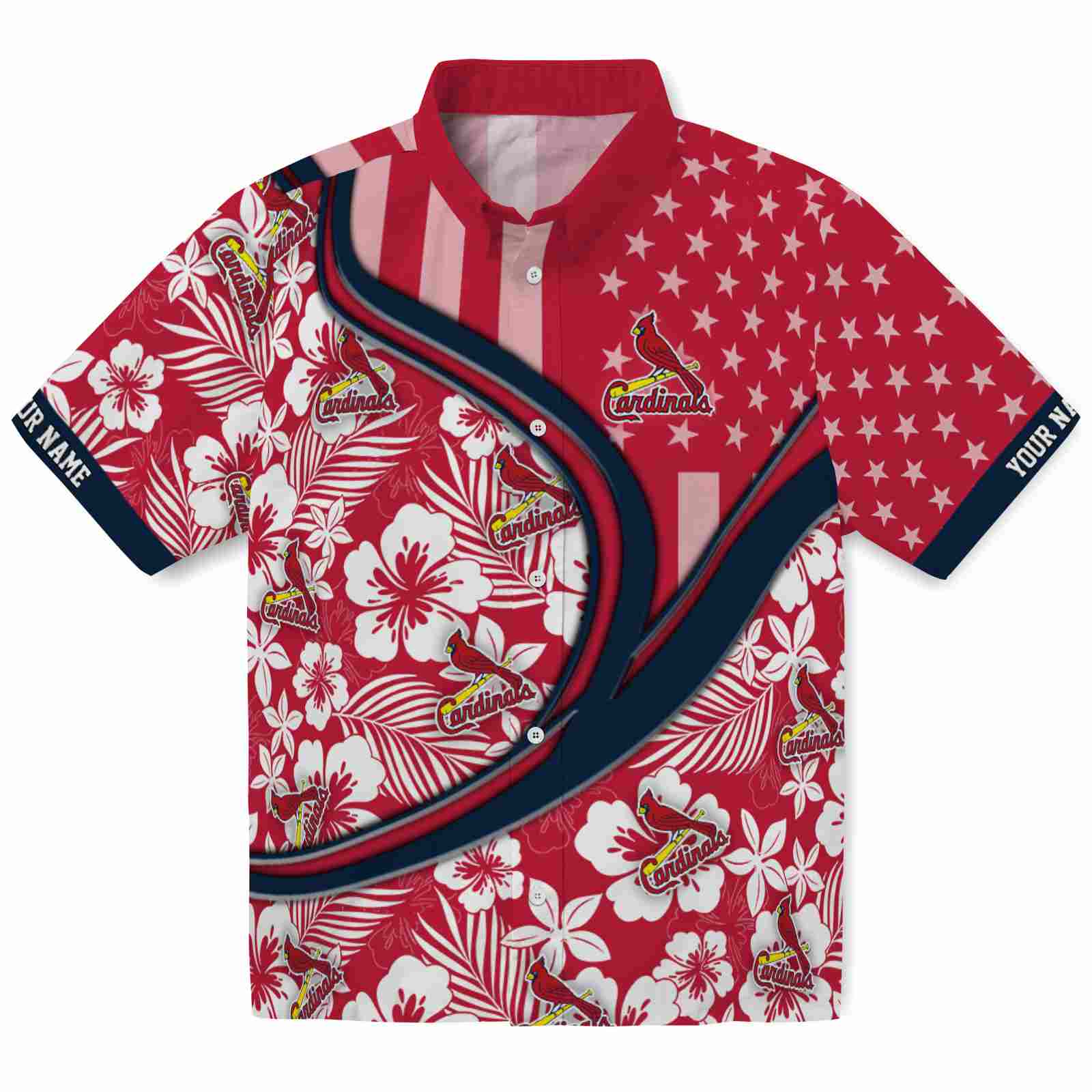 Keptsake Personalized St. Louis Cardinals Floral Wave Red White Premium Hawaiian Shirt