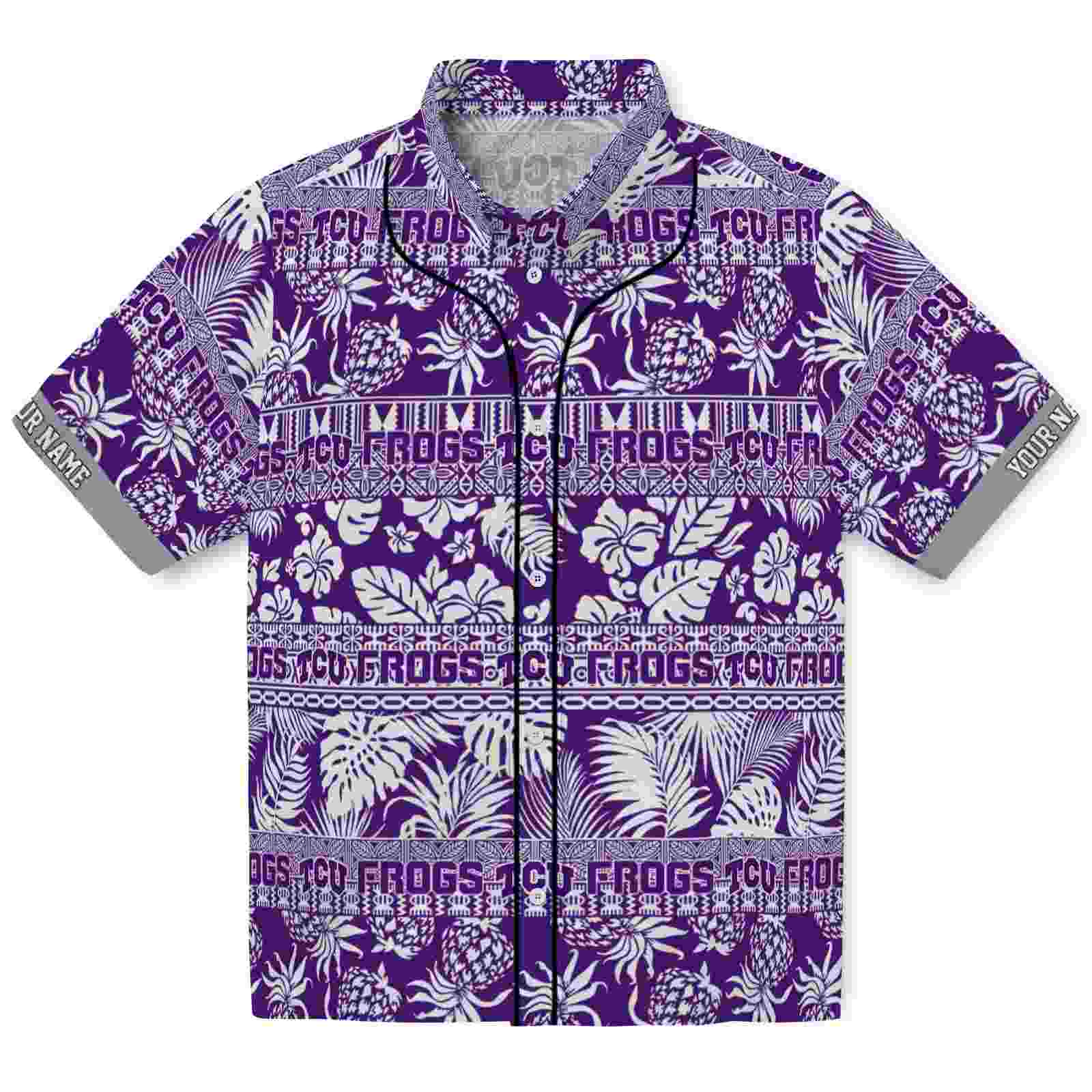 Keptsake Personalized TCU Horned Frogs Tribal Stripes Purple White Premium Hawaiian Shirt