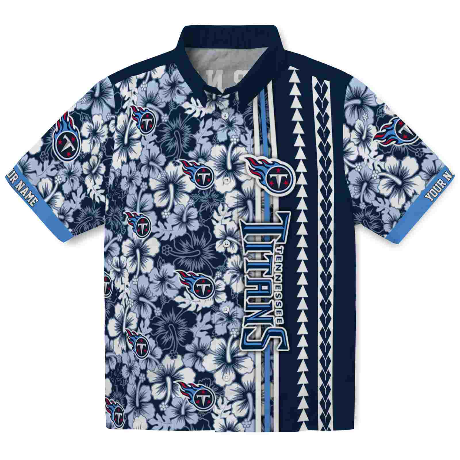 Keptsake Personalized Tennessee Titans Hibiscus Arrows Navy White Premium Hawaiian Shirt
