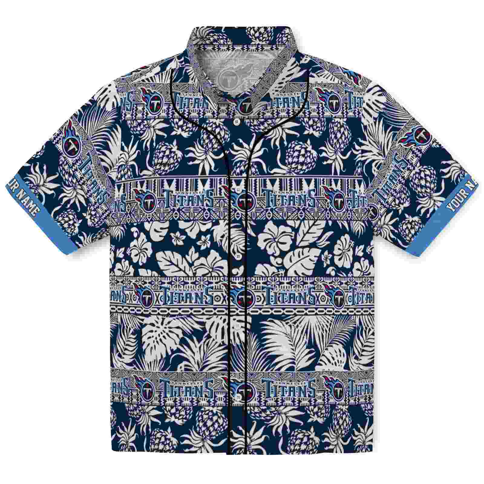 Keptsake Personalized Tennessee Titans Tribal Stripes Navy White Premium Hawaiian Shirt