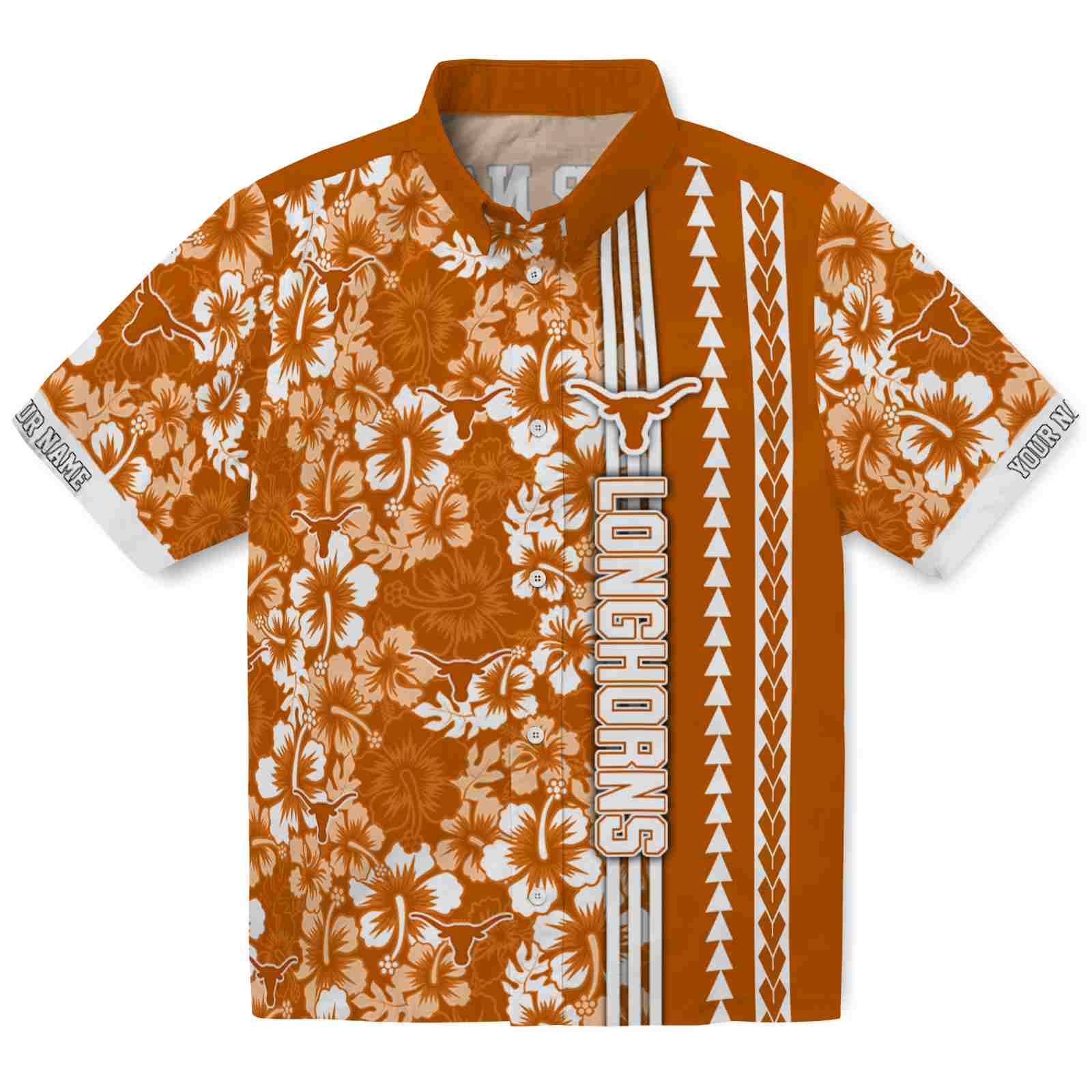 Keptsake Personalized Texas Longhorns Hibiscus Arrows Orange White Premium Hawaiian Shirt