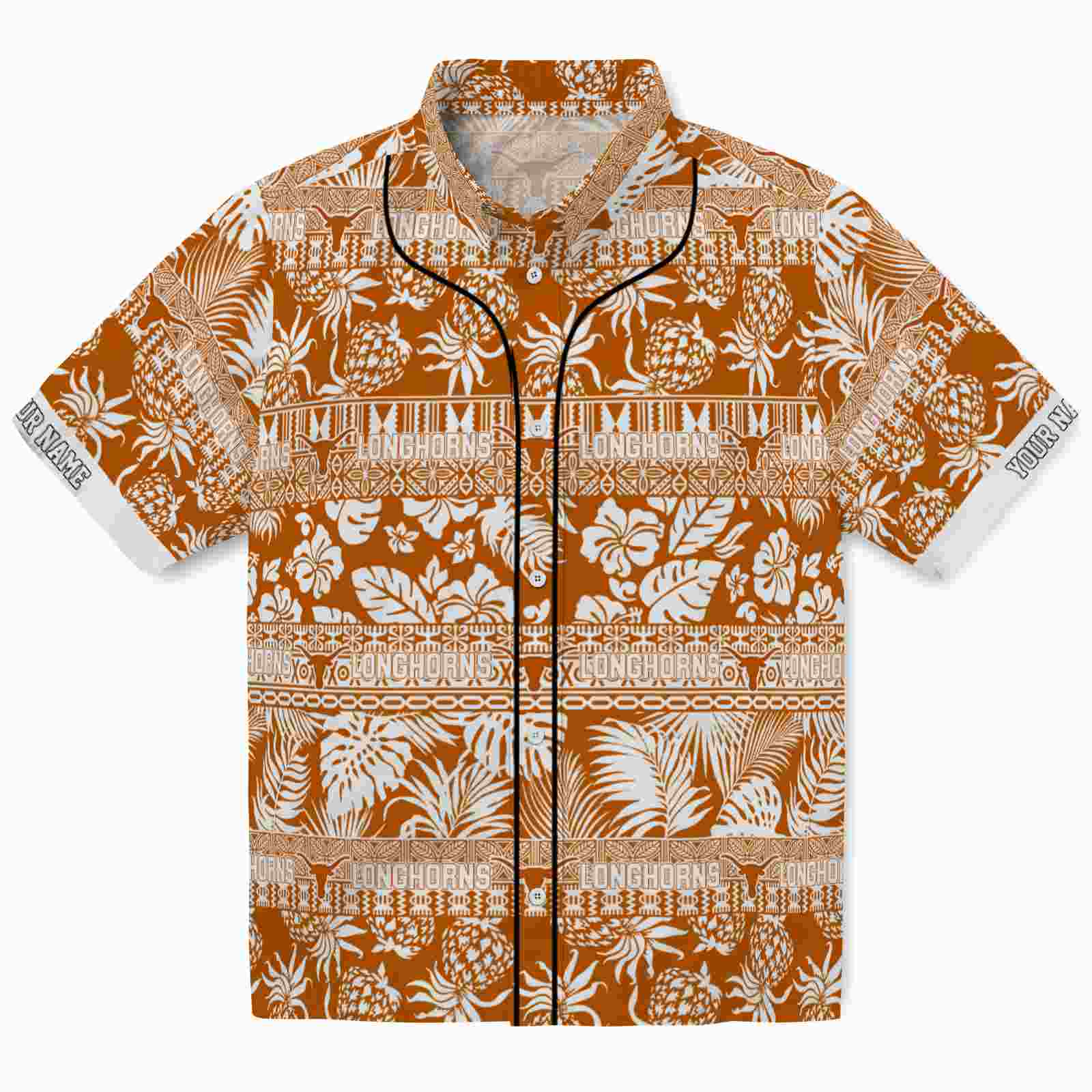Keptsake Personalized Texas Longhorns Tribal Stripes Orange White Premium Hawaiian Shirt