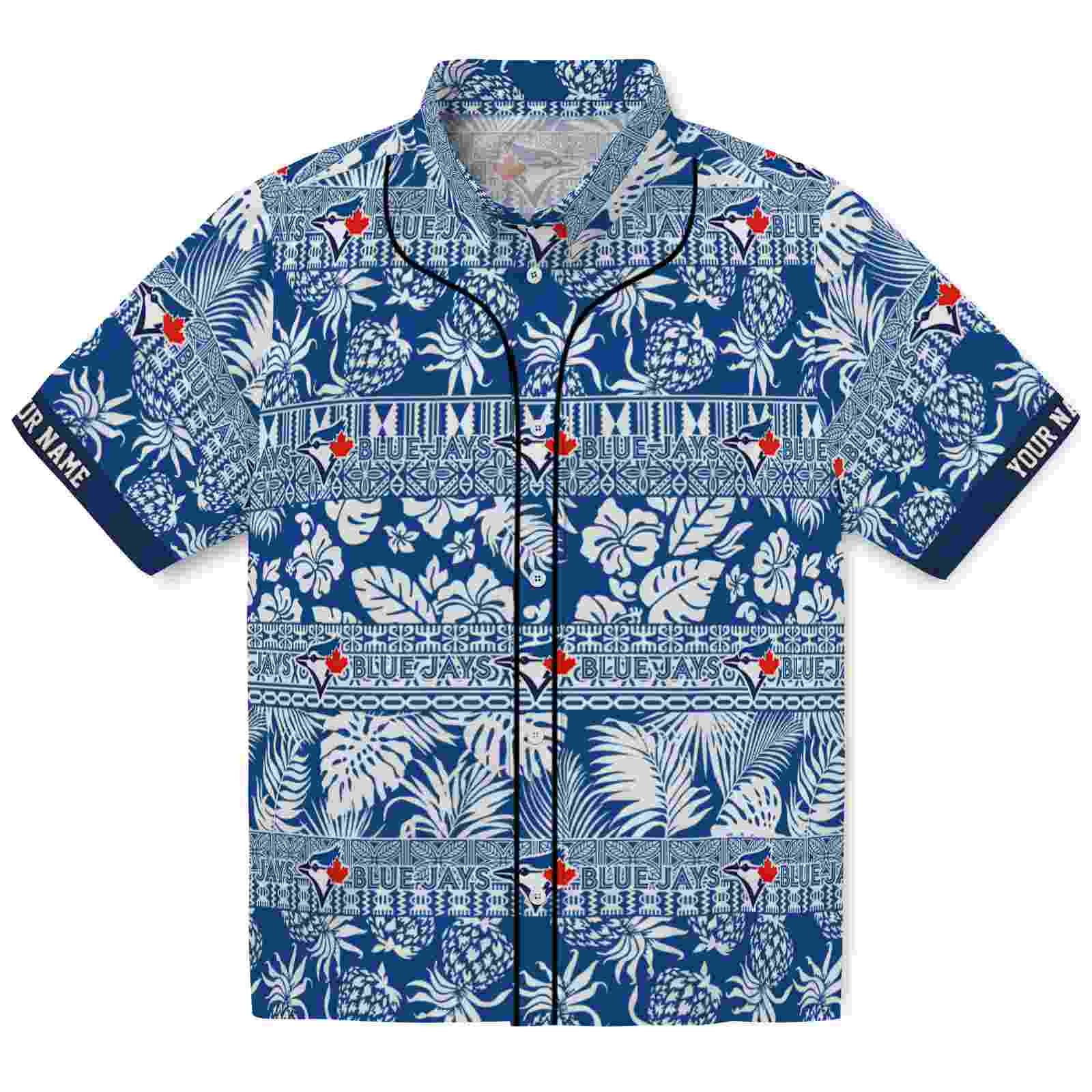 Keptsake Personalized Toronto Blue Jays Tribal Stripes Blue White Premium Hawaiian Shirt