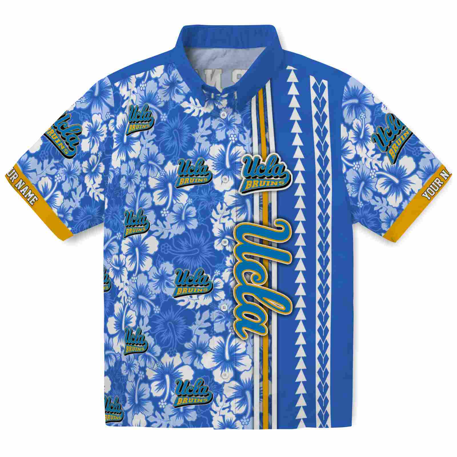 Keptsake Personalized UCLA Bruins Hibiscus Arrows Blue White Premium Hawaiian Shirt