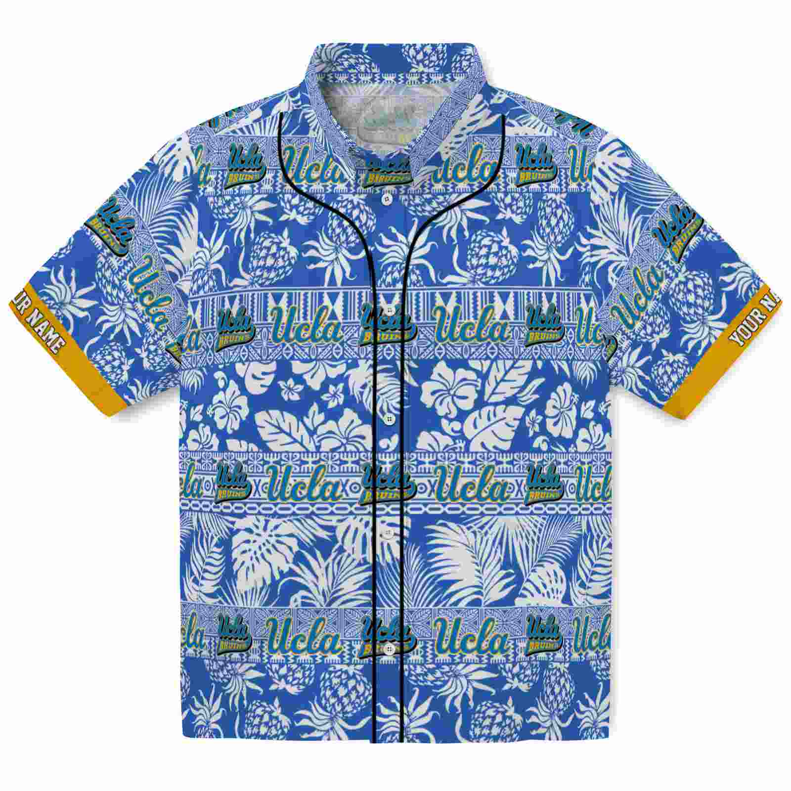 Keptsake Personalized UCLA Bruins Tribal Stripes Blue White Premium Hawaiian Shirt