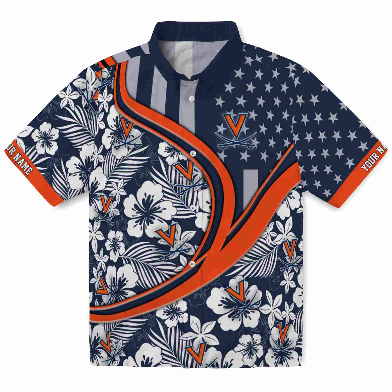 Keptsake Personalized Virginia Cavaliers Floral Wave Blue White Premium Hawaiian Shirt